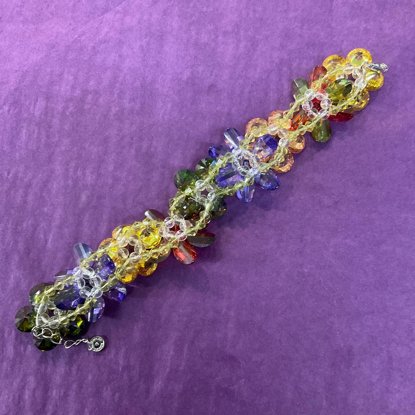 Vintage Butler and Wilson Multicoloured Flower Garland Crystal Bracelet, vivid Rainbow Crystals, signed , as new