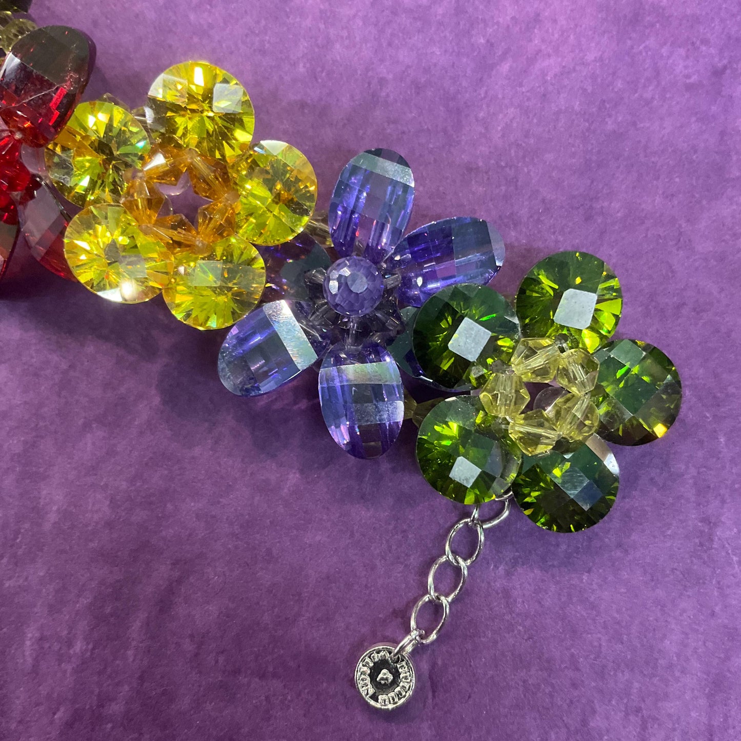 Vintage Butler and Wilson Multicoloured Flower Garland Crystal Bracelet, vivid Rainbow Crystals, signed , as new