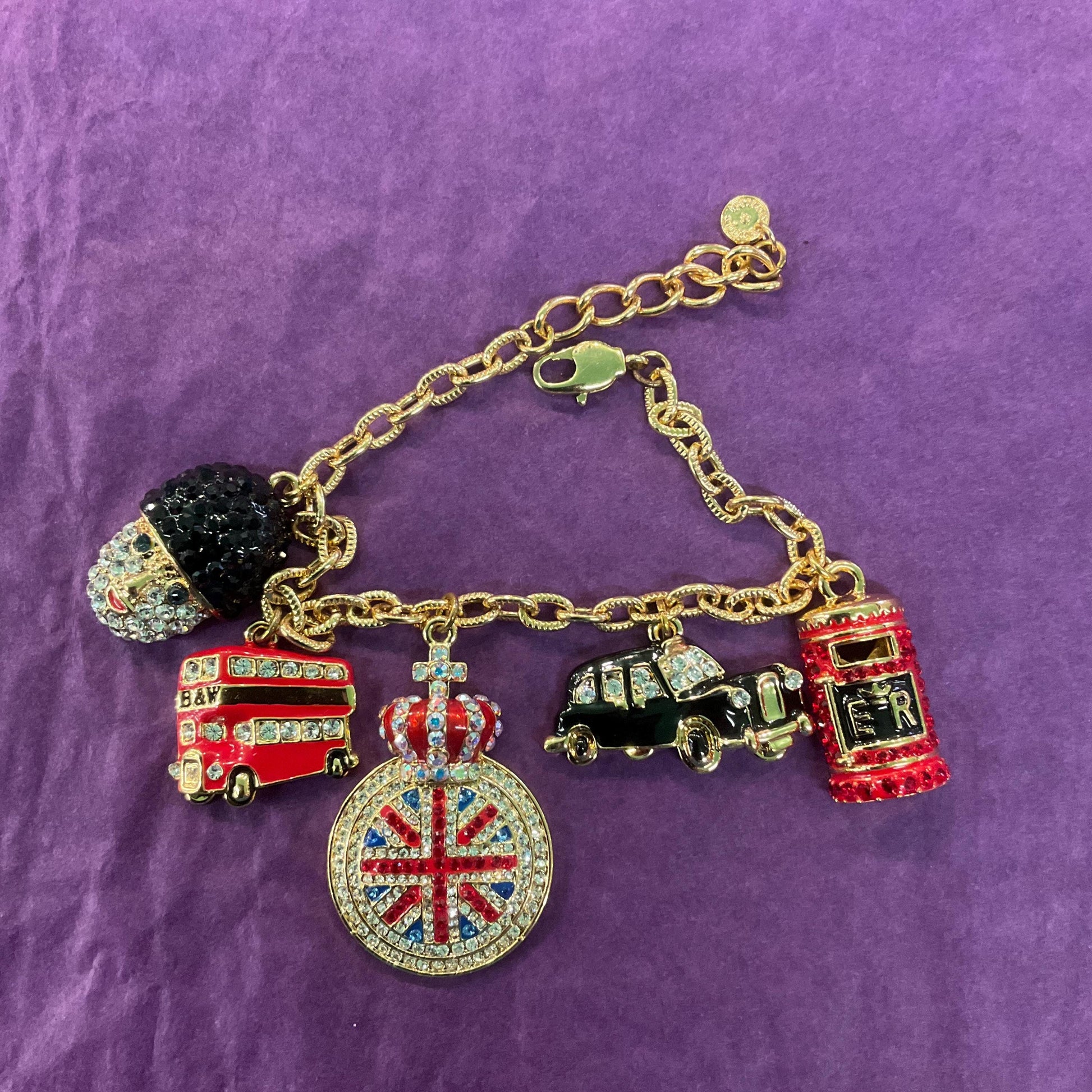 Vintage Butler and Wilson Crystal London Icons Charm Bracelet, Gold tone with enamel and multicoloured rhinestones, signed