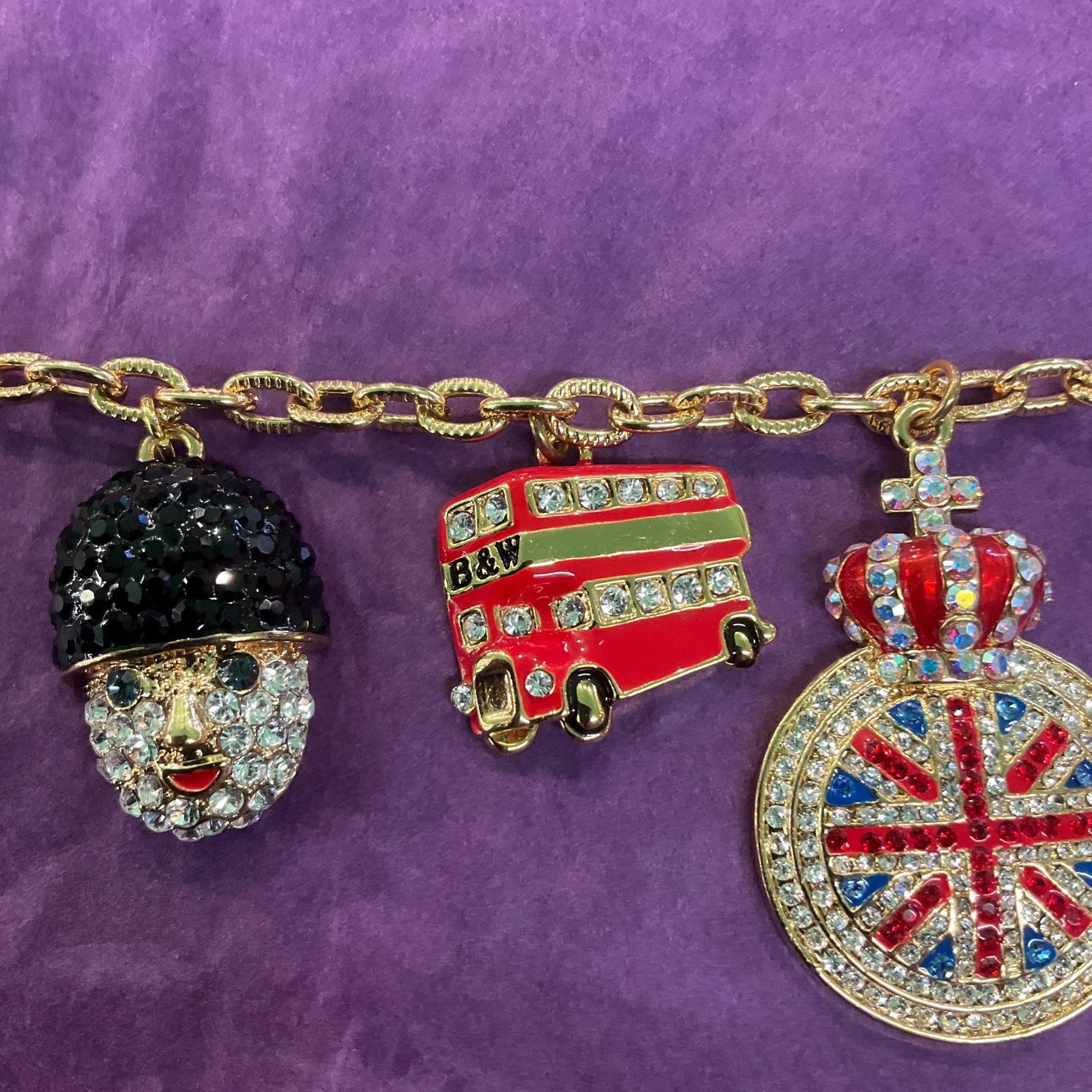 Vintage Butler and Wilson Crystal London Icons Charm Bracelet, Gold tone with enamel and multicoloured rhinestones, signed