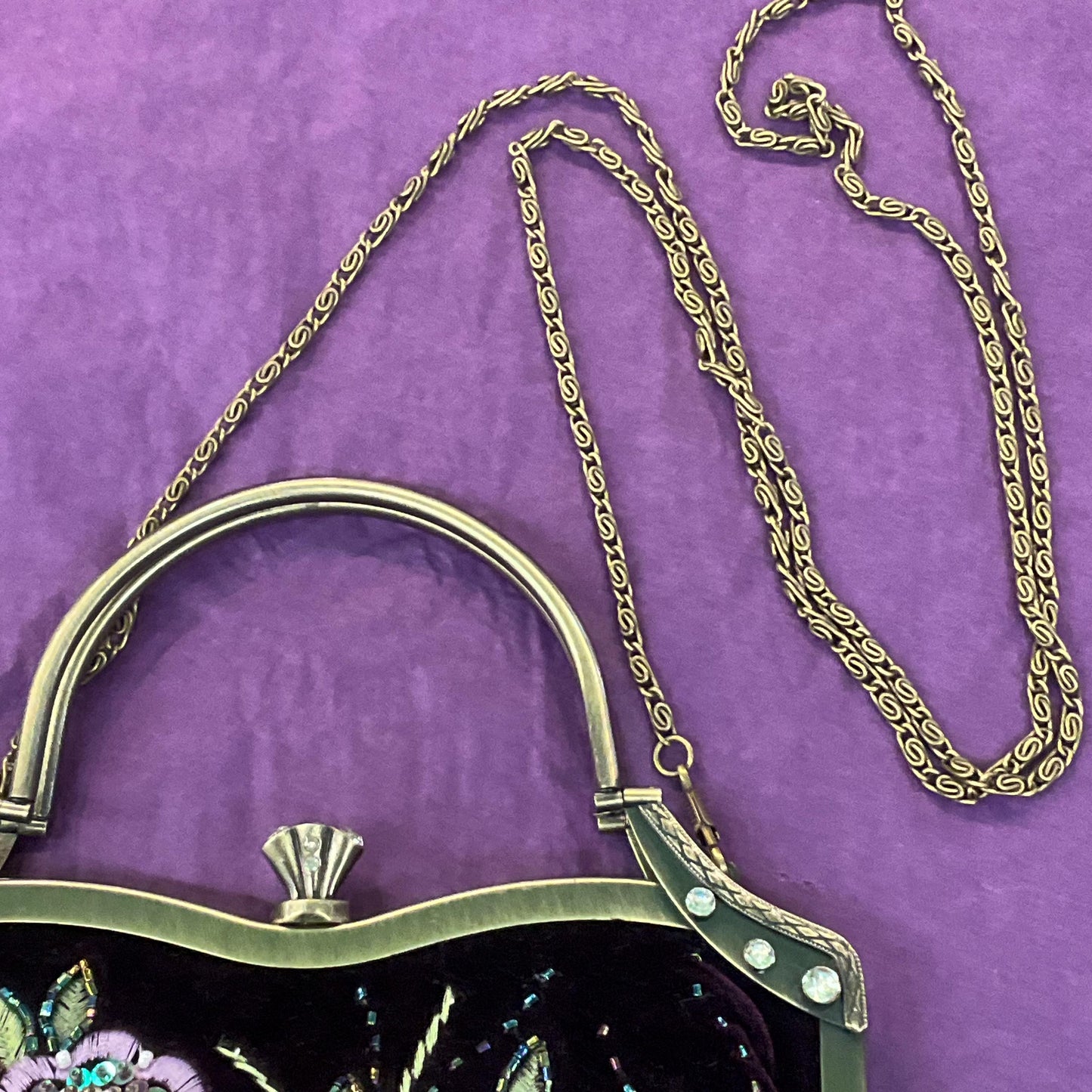 Vintage VENDULA Purple Velvet Embellished Evening Bag, Flower Embroidery with multicoloured sequins and Beads