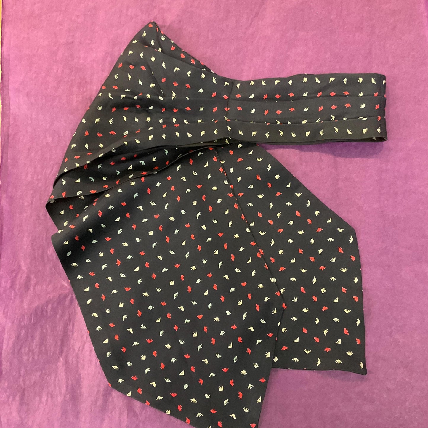 Vintage Gents Pure Silk Cravat by Liberty, Navy, Silver and Red ditsy print, vintage wedding, gifts for him