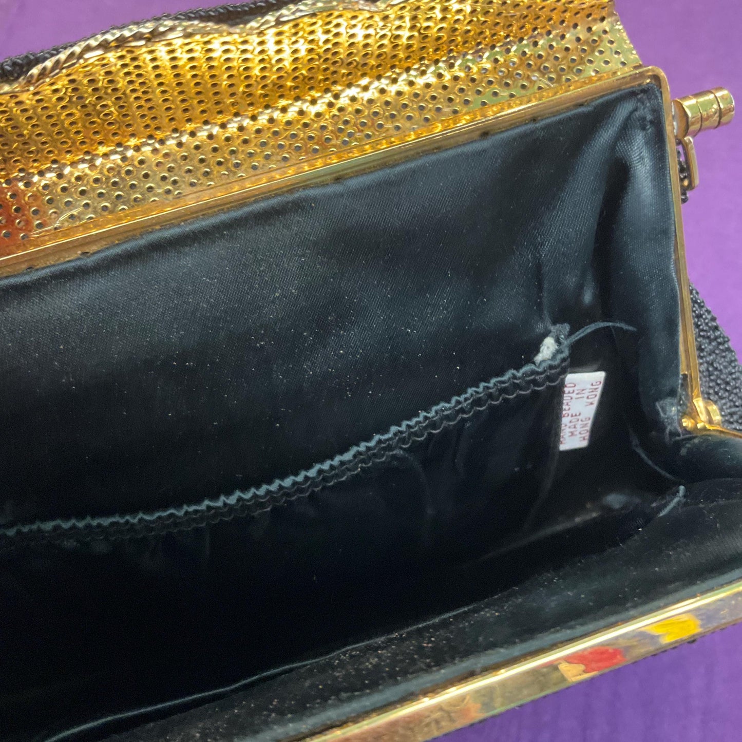 Vintage 1950s Hand Beaded Floral Petite Pointe Embroidered Eveing Bag, Lucky Sixpence 1955 inside, Formal Event