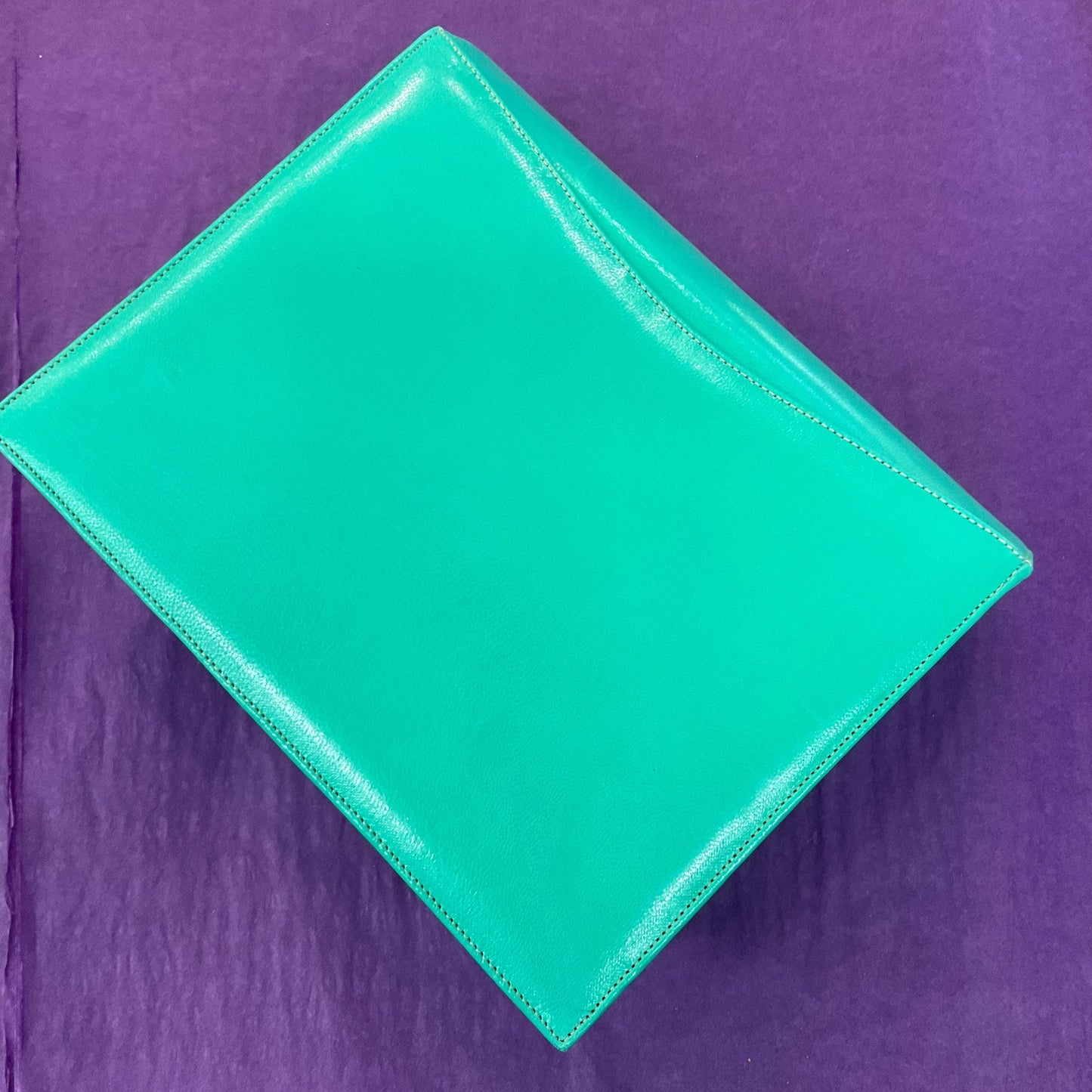 Vintage 1980s Jade Green Leather Large Clutch or Shoulder Bag by Jacques Vert, Rarely used in Original Box