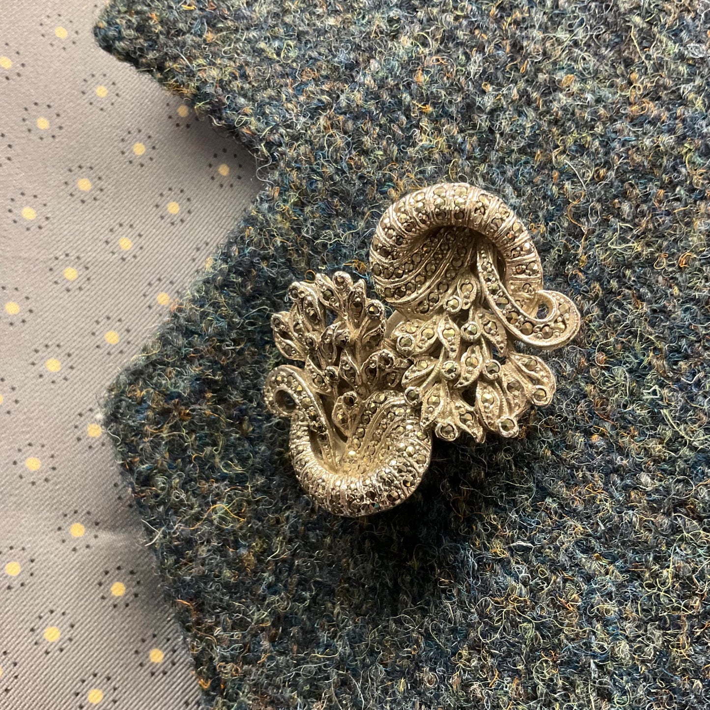 Antique Art Deco Silver Tone and Marcasite Brooch or Dress Clips, Flapper Girl, Great Gatsby