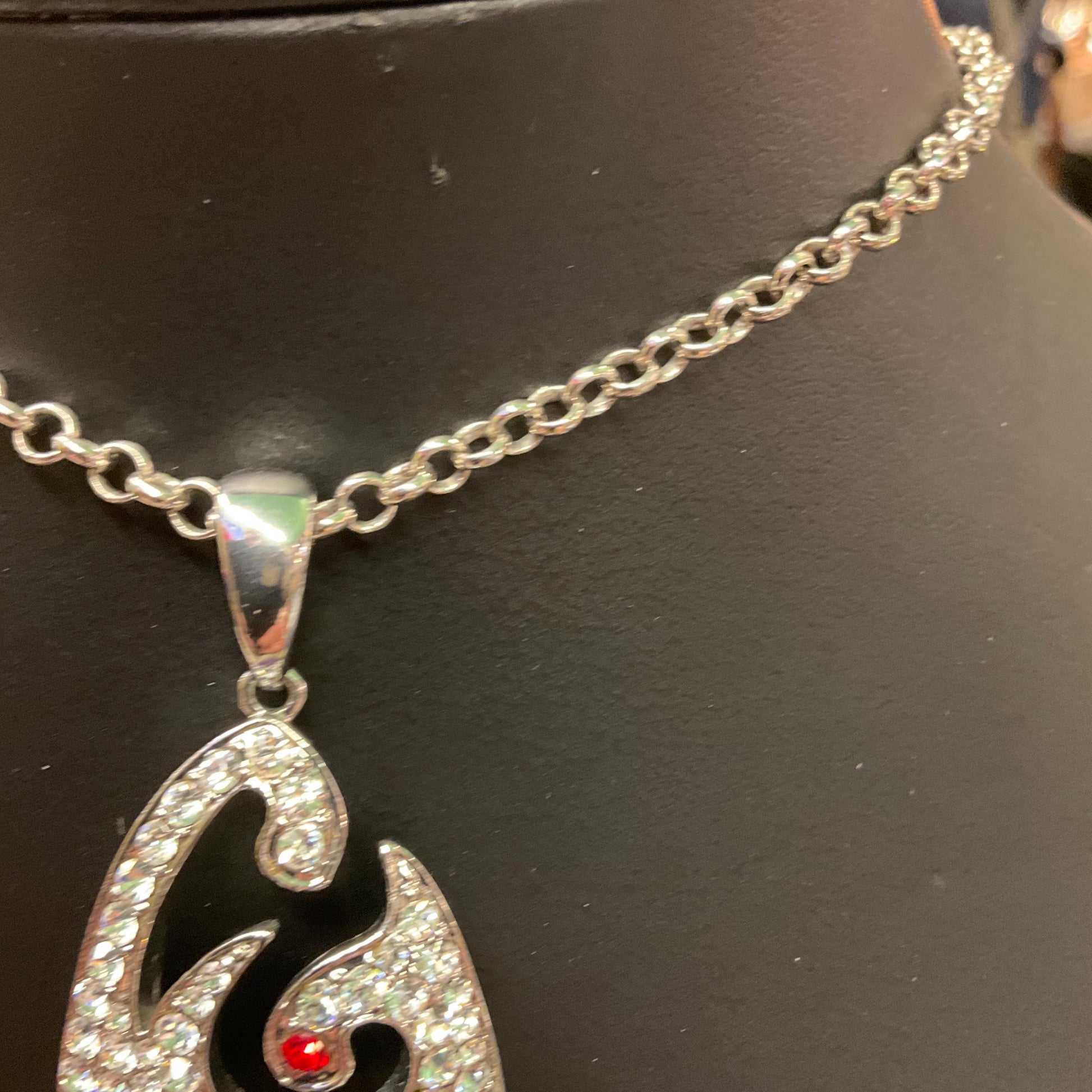 Vintage Butler and Wilson Silver Crystal Articulated Long Pendant, silver tone with Aurora Borealis Crystals.