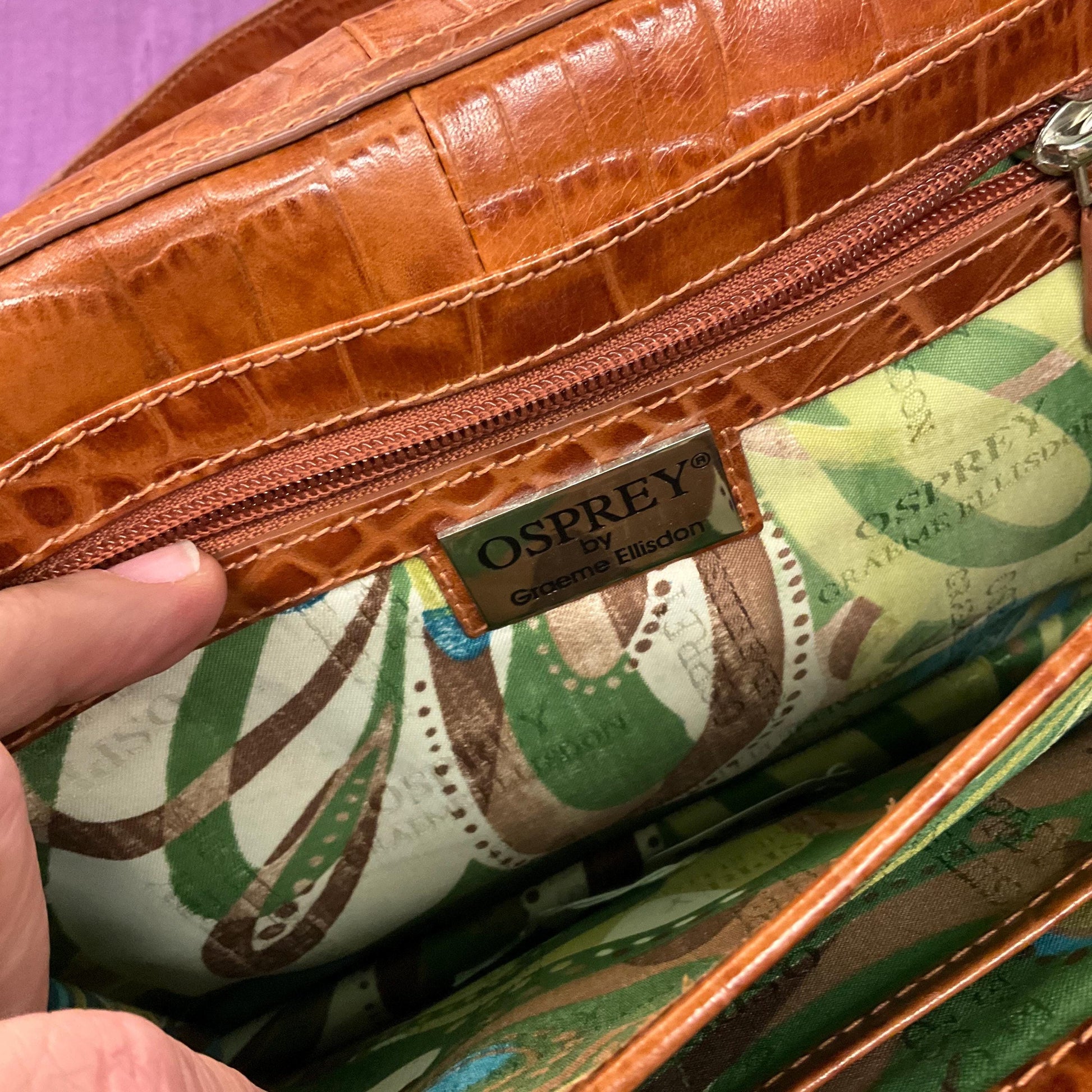 Vintage Osprey Tan Leather Mock Croc Shoulder Bag, Designed by Graeme Ellison