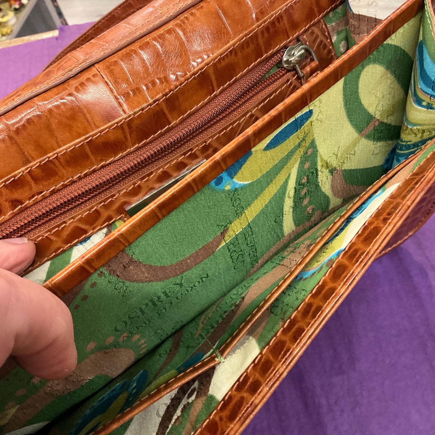 Vintage Osprey Tan Leather Mock Croc Shoulder Bag, Designed by Graeme Ellison