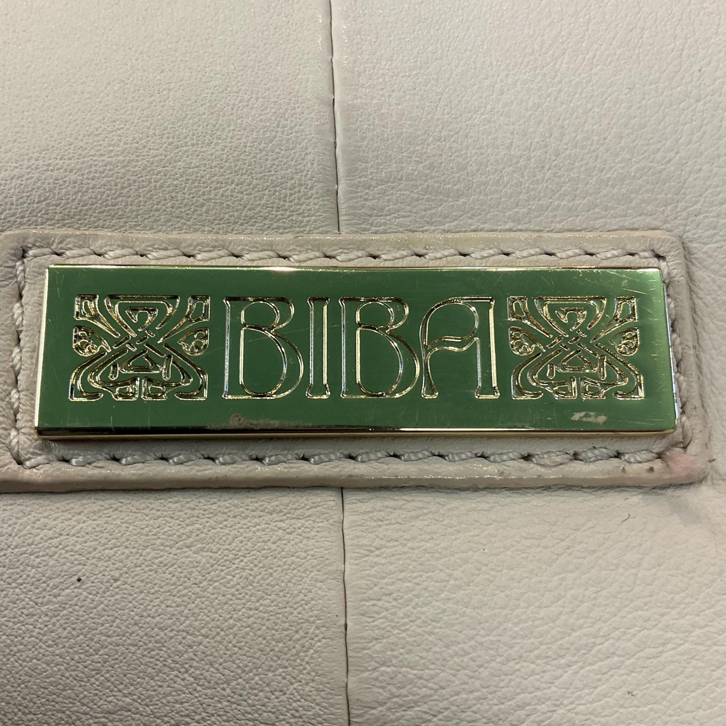 Vintage BIBA Cream Leather Shoulder Bag, Adjustable leather and Gold chain strap