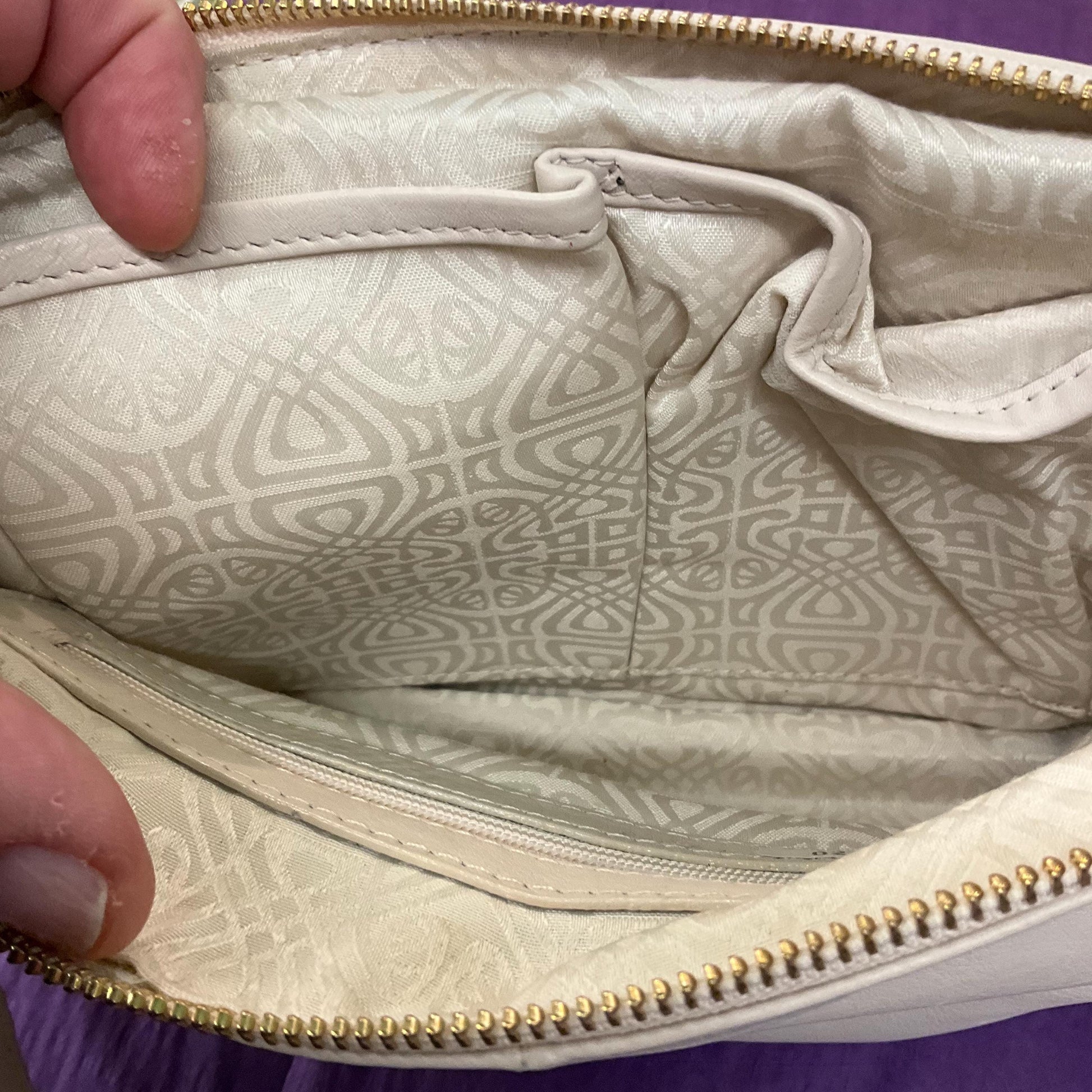 Vintage BIBA Cream Leather Shoulder Bag, Adjustable leather and Gold chain strap