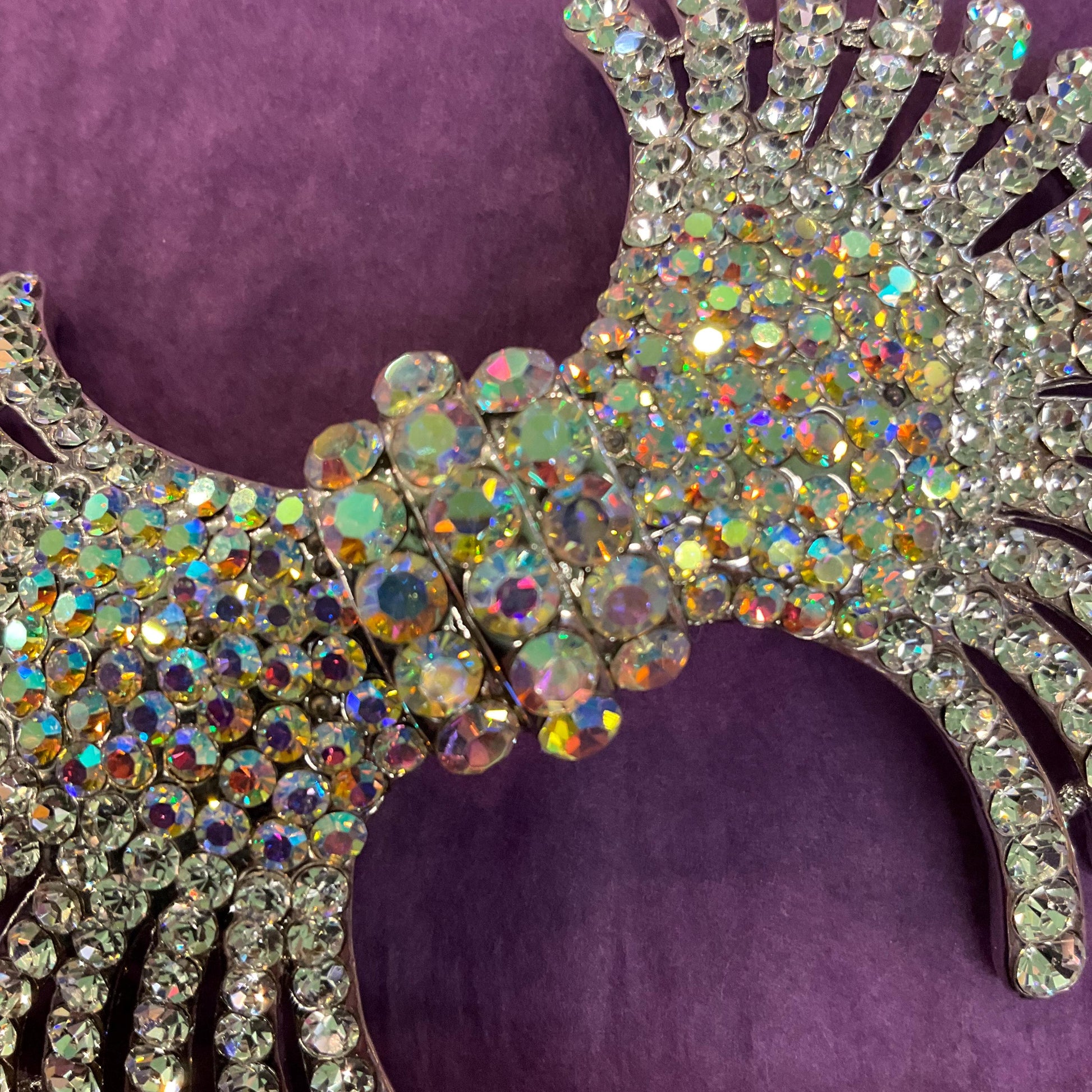 Vintage Butler and Wilson Large Art Deco Crystal Brooch, silver tone with silver and Aurora Borealis crystals