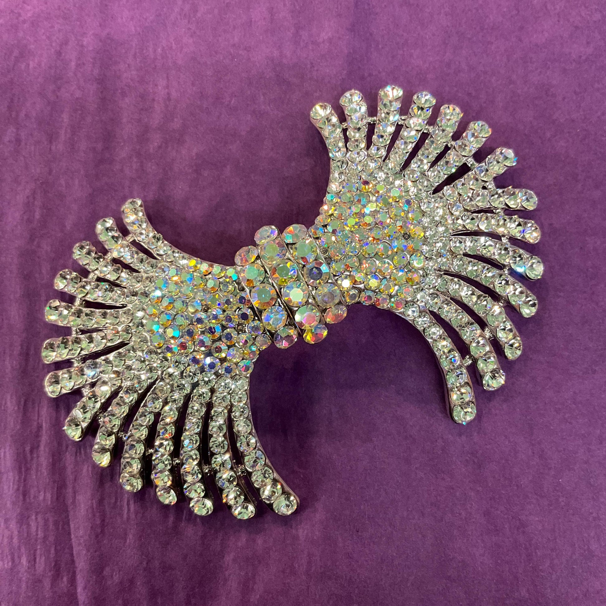 Vintage Butler and Wilson Large Art Deco Crystal Brooch, silver tone with silver and Aurora Borealis crystals