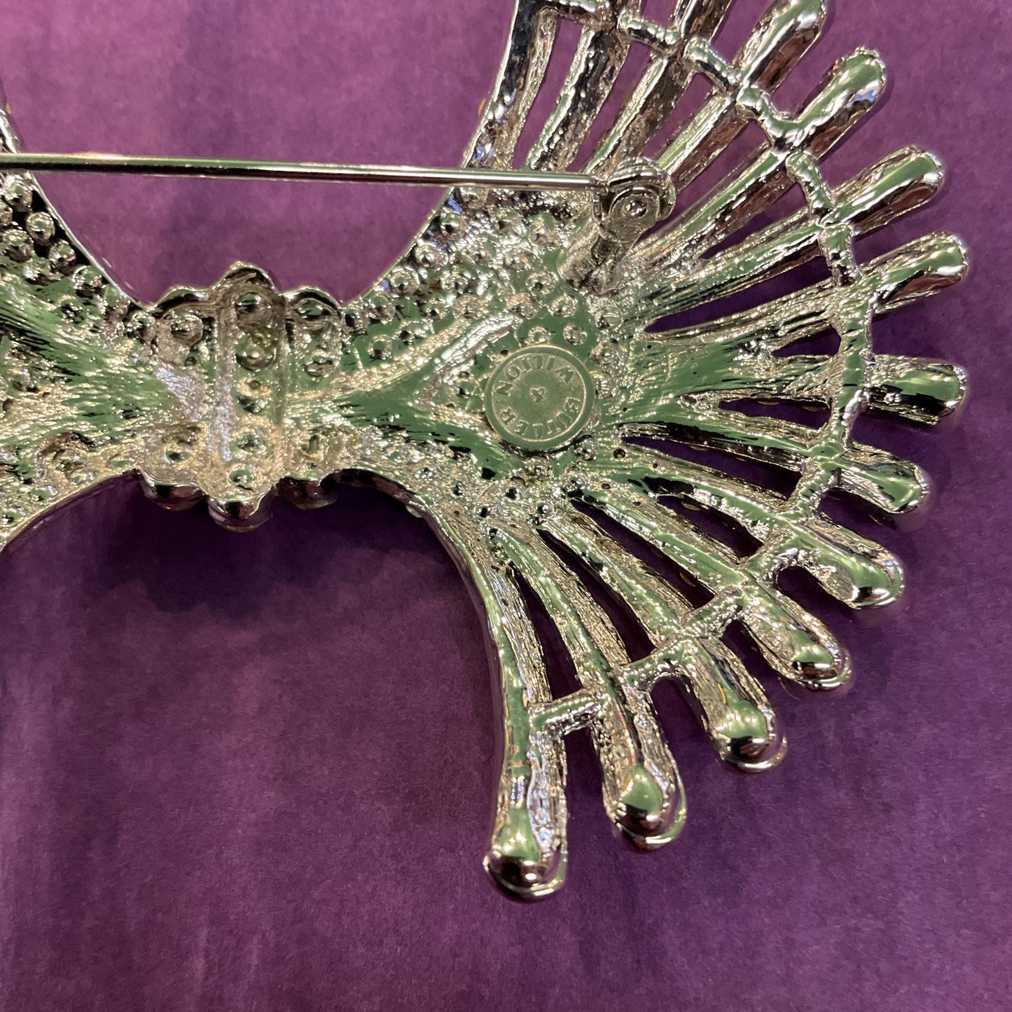 Vintage Butler and Wilson Large Art Deco Crystal Brooch, silver tone with silver and Aurora Borealis crystals