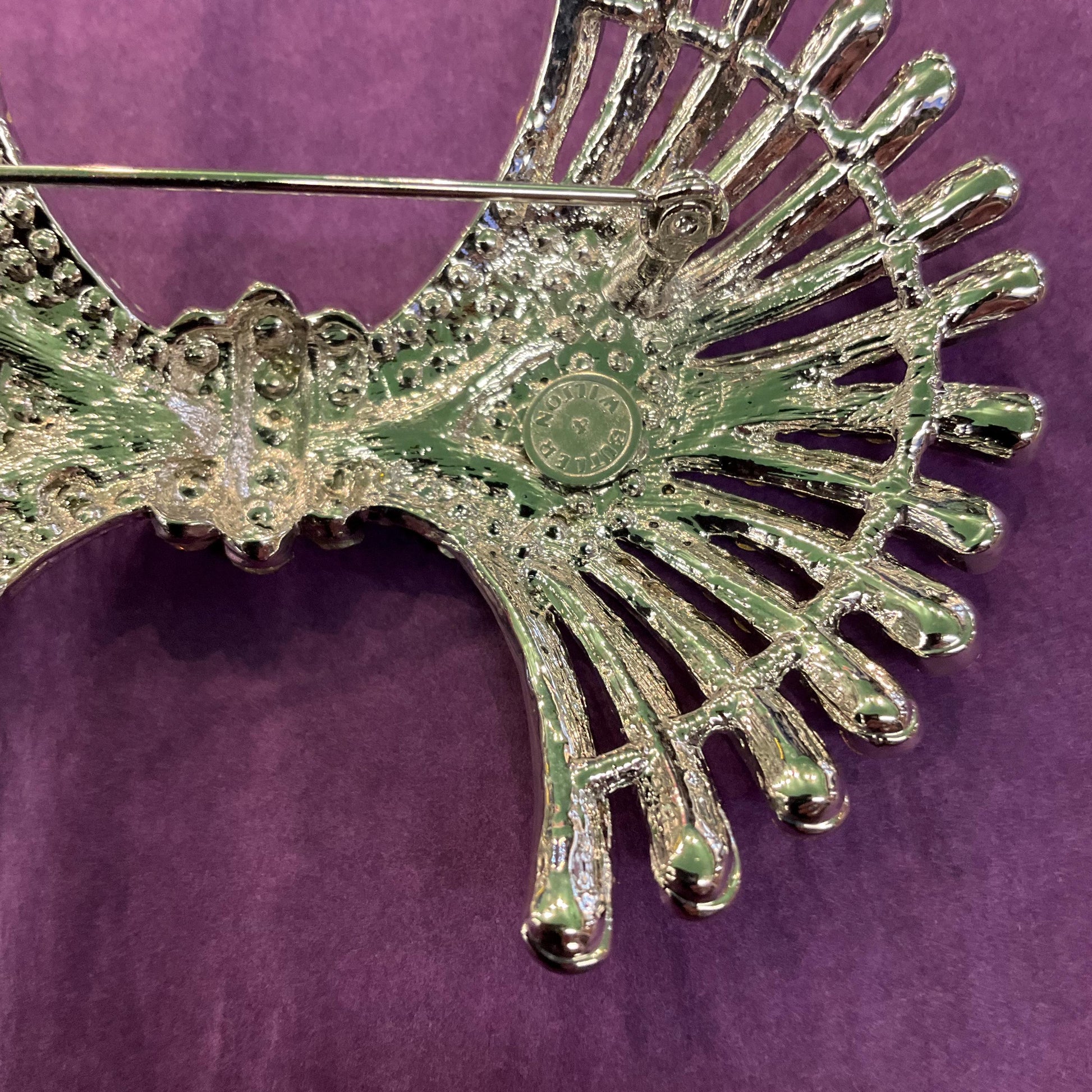 Vintage Butler and Wilson Large Art Deco Crystal Brooch, silver tone with silver and Aurora Borealis crystals