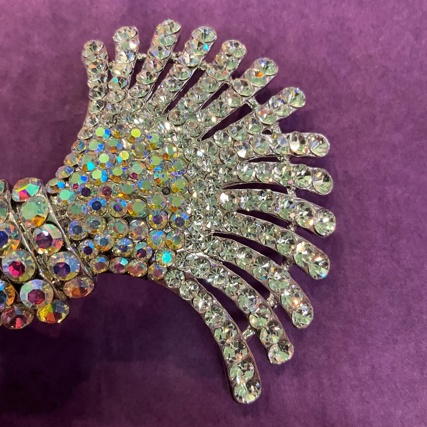 Vintage Butler and Wilson Large Art Deco Crystal Brooch, silver tone with silver and Aurora Borealis crystals