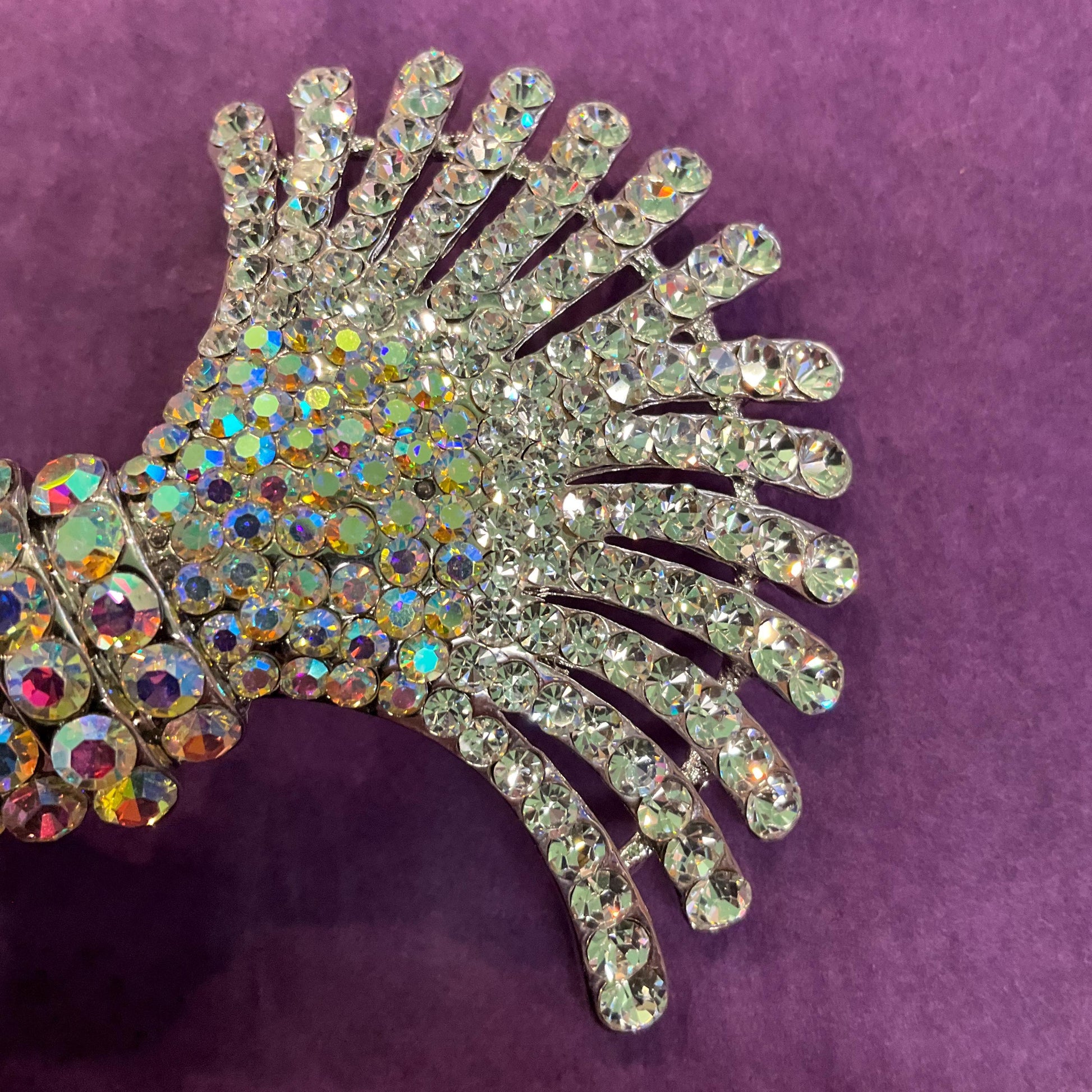 Vintage Butler and Wilson Large Art Deco Crystal Brooch, silver tone with silver and Aurora Borealis crystals