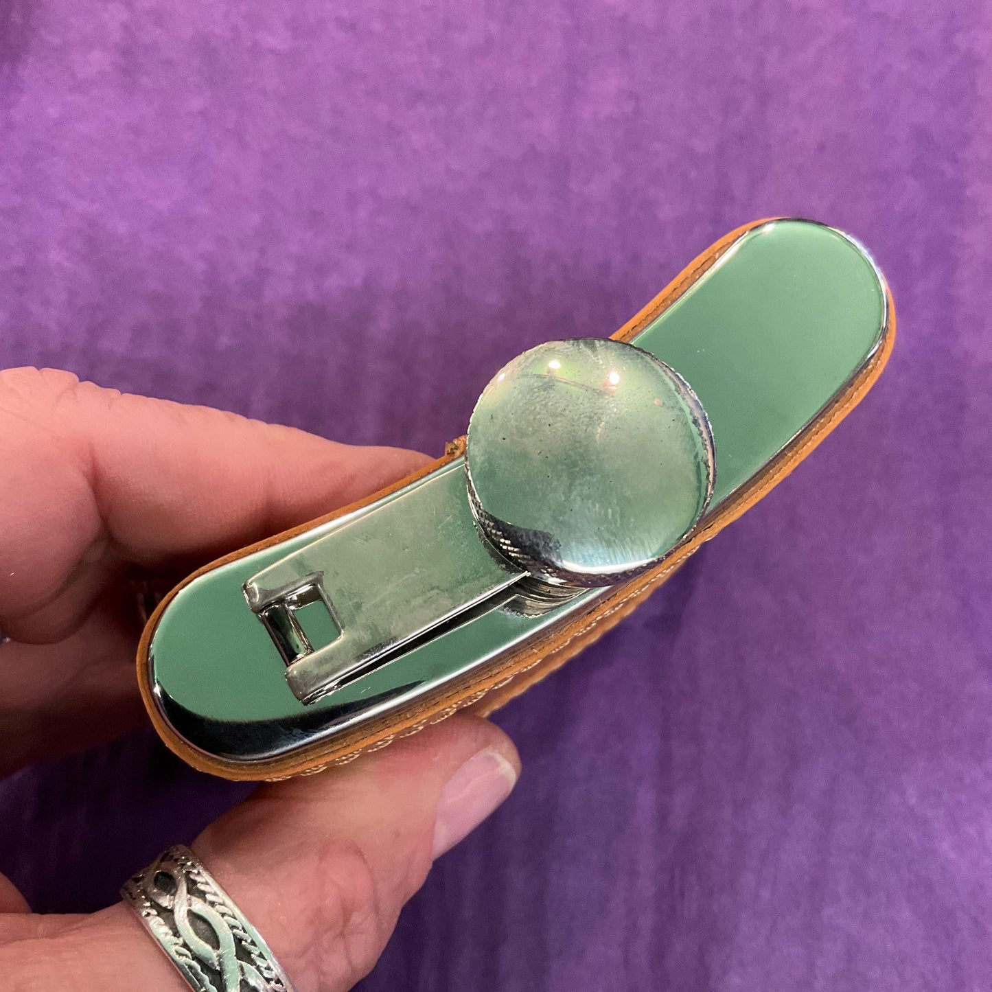 Vintage 4 oz Stainless Steel Hip Flask and Funnel, Tan leather Jacket, unused in original gift box