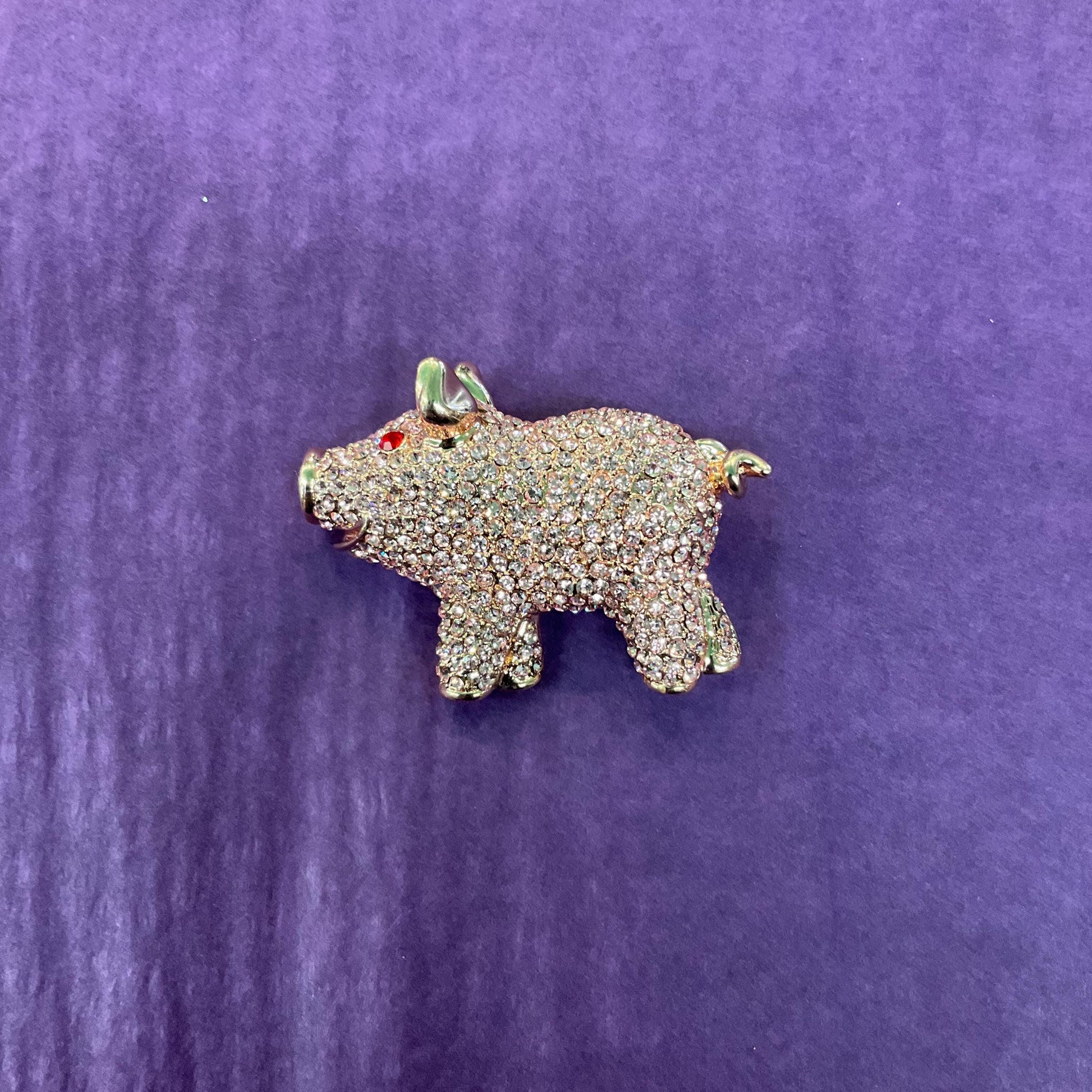 Vintage Butler and Wilson Large Pink Crystal Pig Brooch, Rose Gold tone with pink and red rhinestones