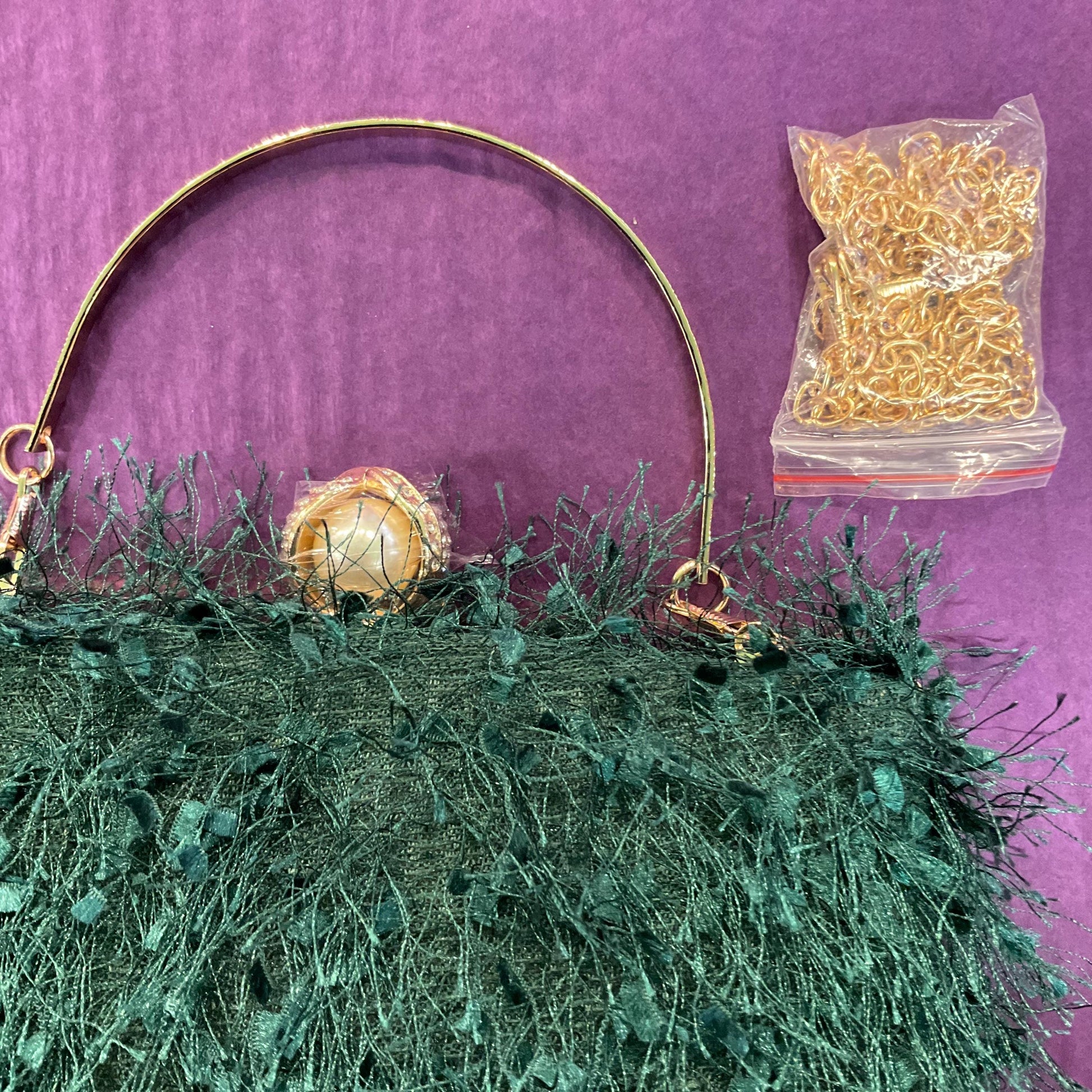 Vintage Deep Green Fringed Evening Box Bag, clutch, handbag or Shoulder chain strap