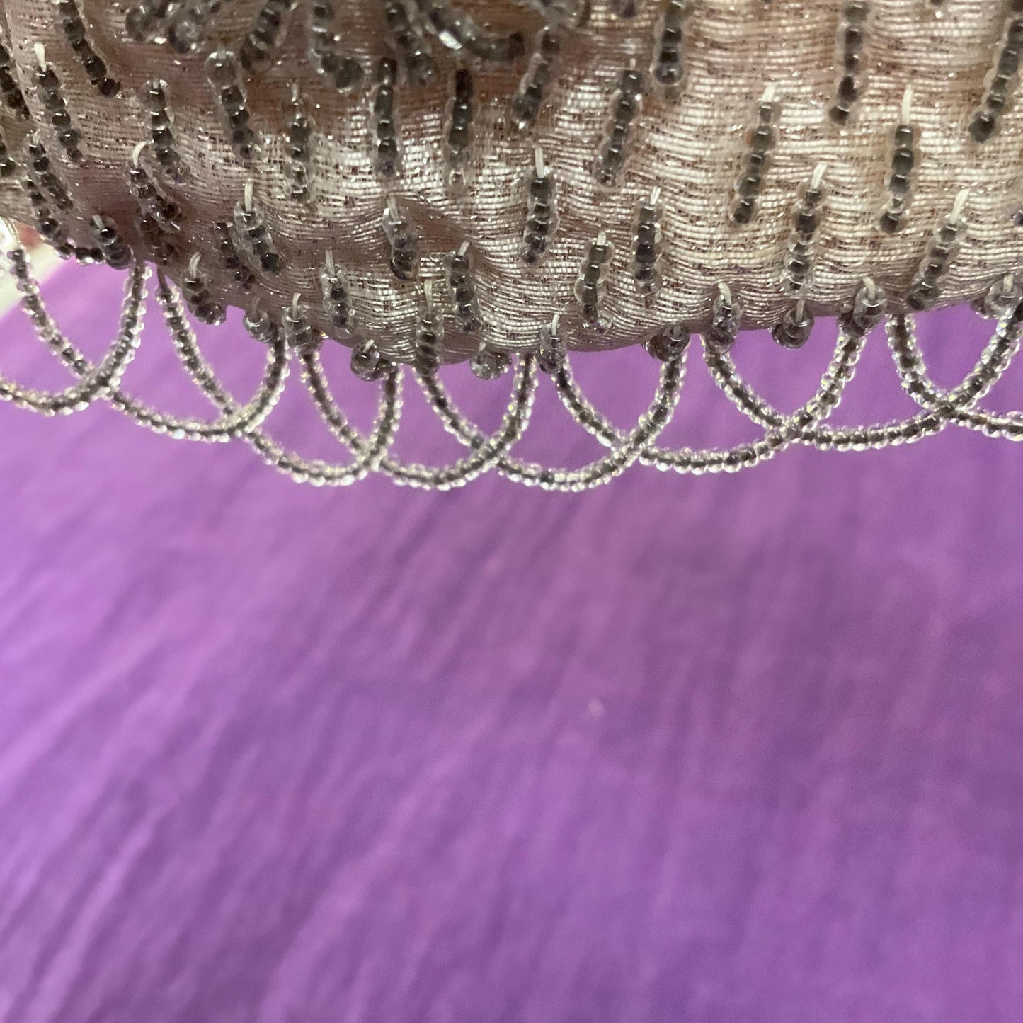 Vintage Hand Made 1960s Silver Lurex Starburst Beaded Evening Bag , Glittery metallic fabric.