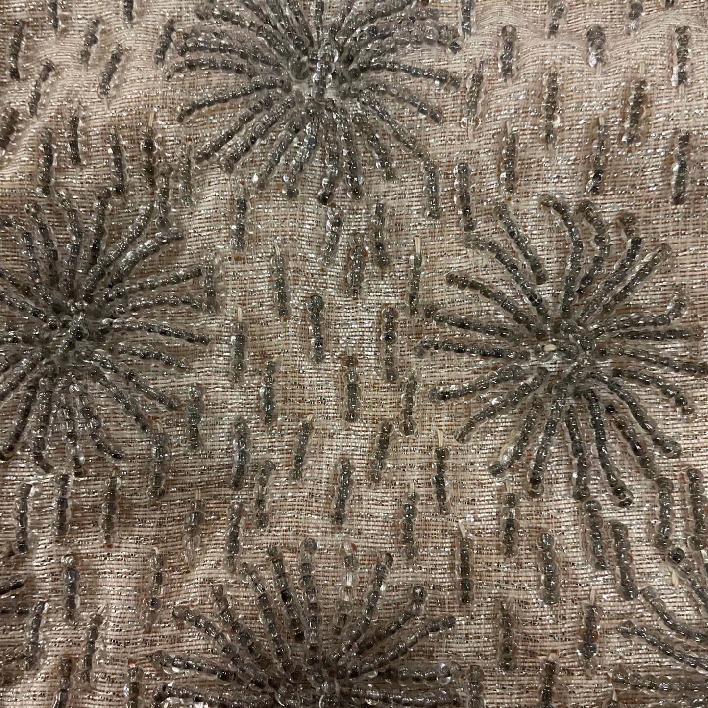 Vintage Hand Made 1960s Silver Lurex Starburst Beaded Evening Bag , Glittery metallic fabric.