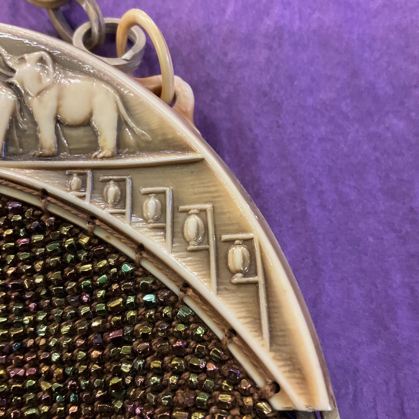 Antique Art Deco French 1920s/30s Rainbow Beaded Evening Bag with ornate Bakelite frame