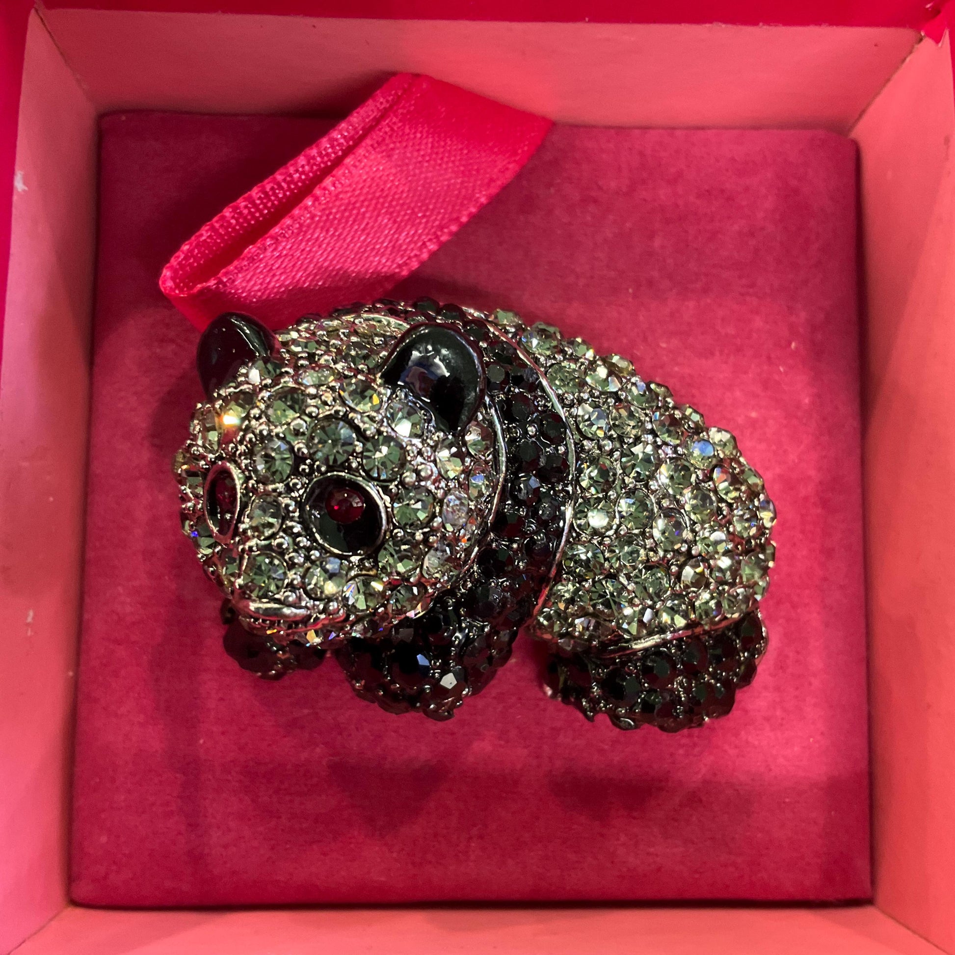 vintage Butler and Wilson Crystal panda Brooch, pewter tone with Black and pewter rhinestones, signed in original box.