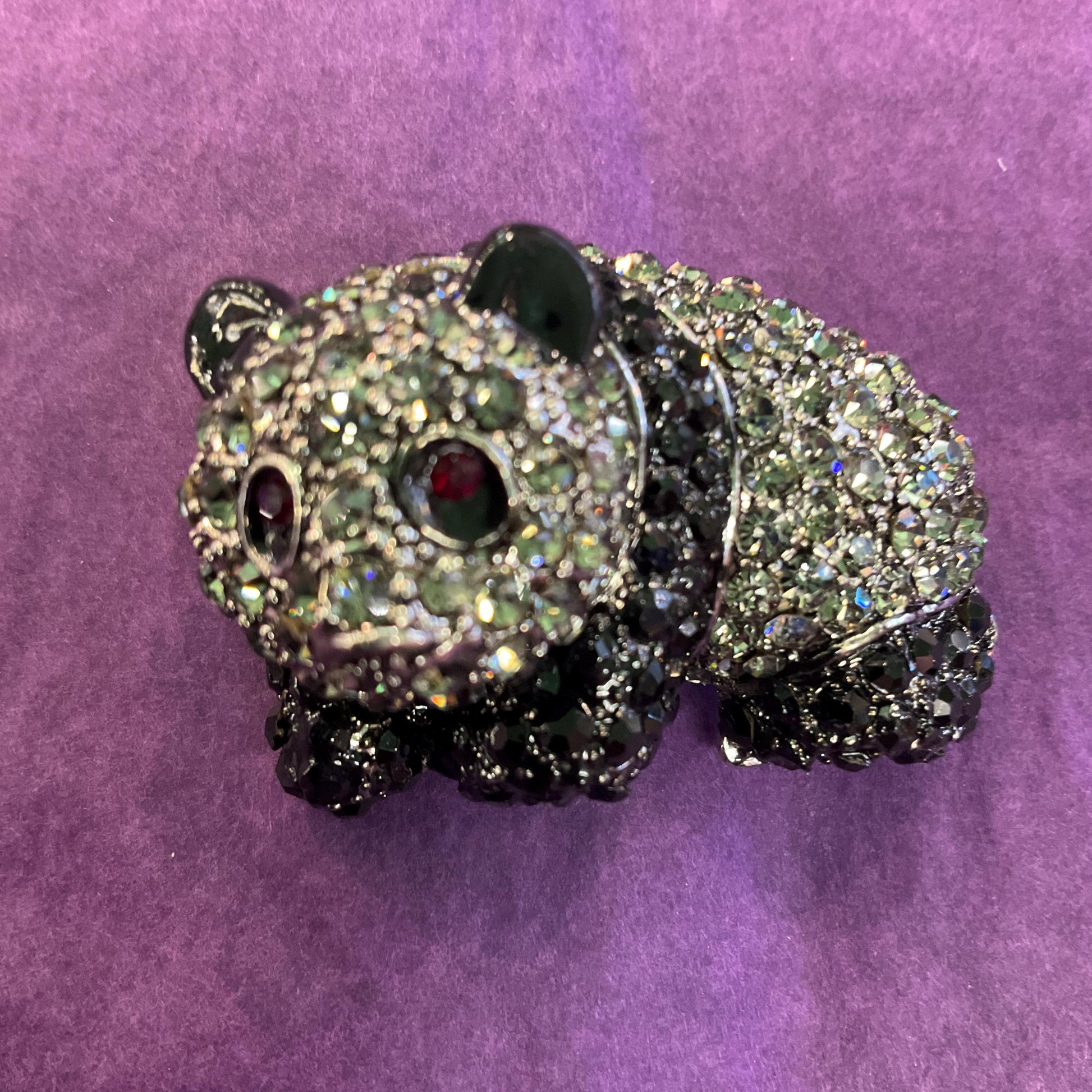 vintage Butler and Wilson Crystal panda Brooch, pewter tone with Black and pewter rhinestones, signed in original box.
