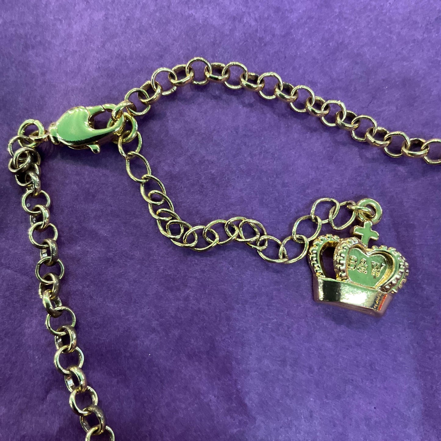 Vintage Butler and Wilson Pink and Green Riticulated Crystal Necklace , Gold tone metal with craqueleur crystals
