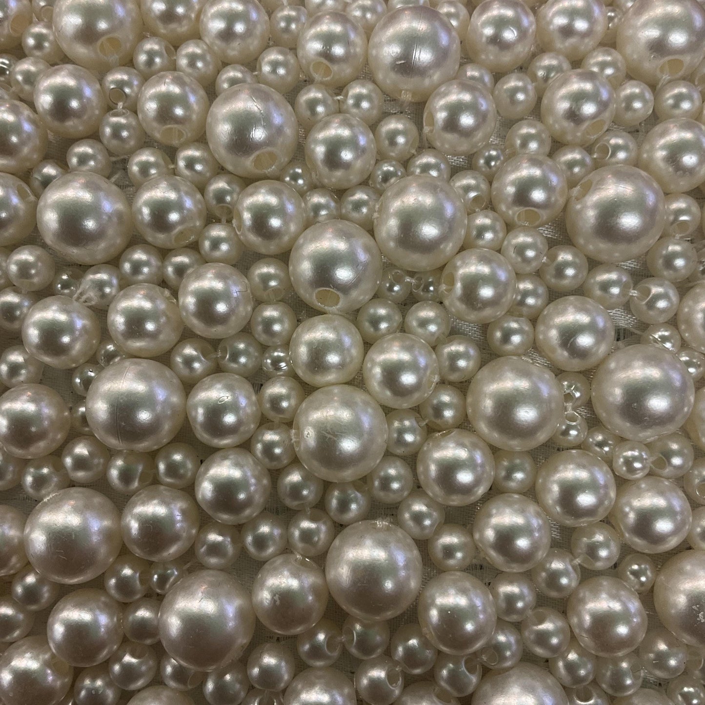 Vintage Ivory Faux Pearl Satin Evening Bag with boxy body and large faux Pearl and crystal clasp, clutch or Shoulder