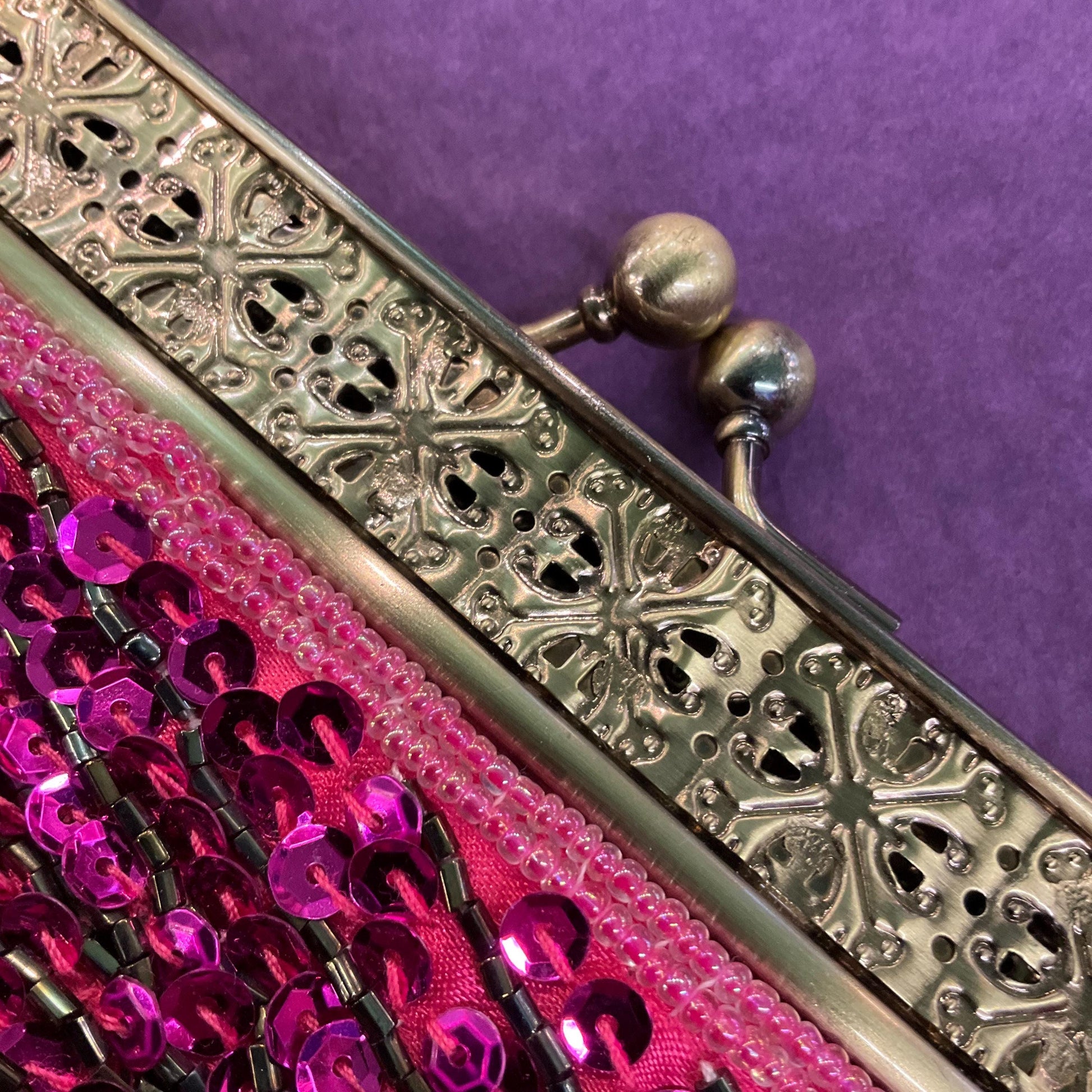 Vintage Pink Peacock Feather Beaded and Sequinned Evening Bag, Clutch or Handbag