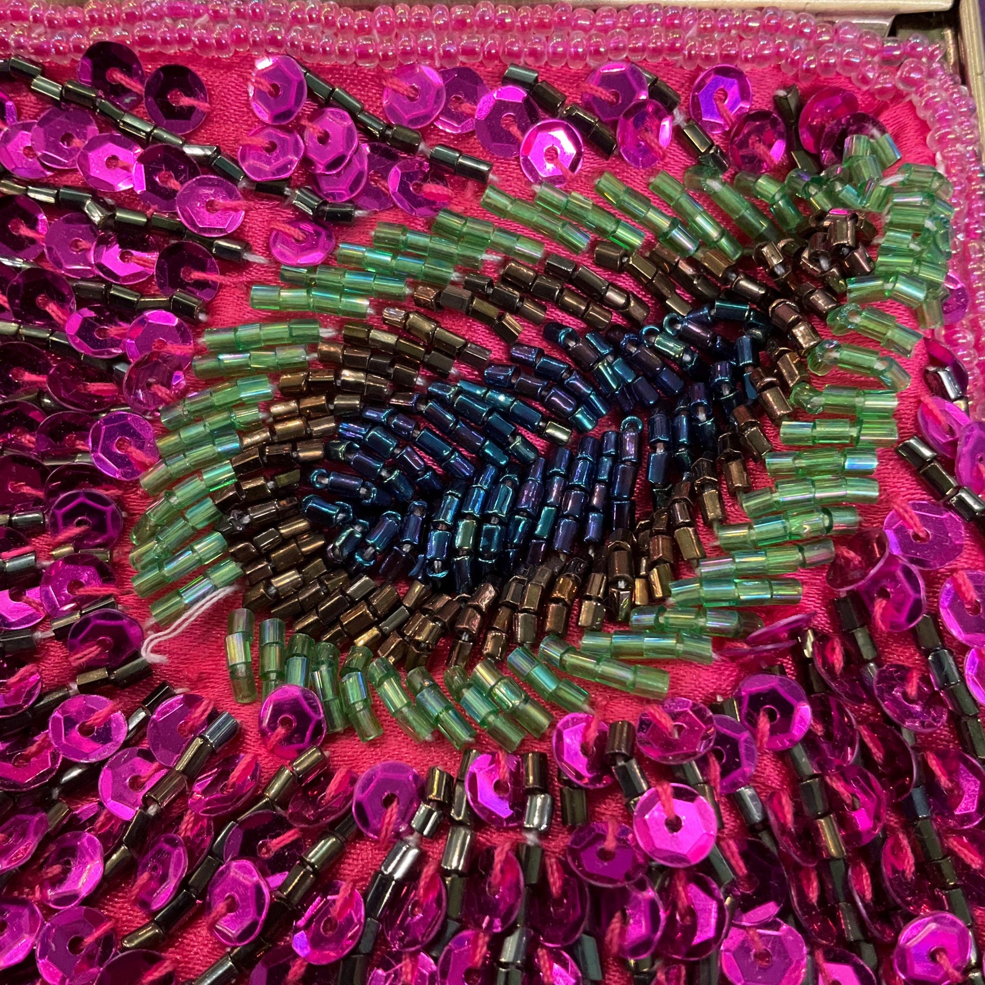 Vintage Pink Peacock Feather Beaded and Sequinned Evening Bag, Clutch or Handbag