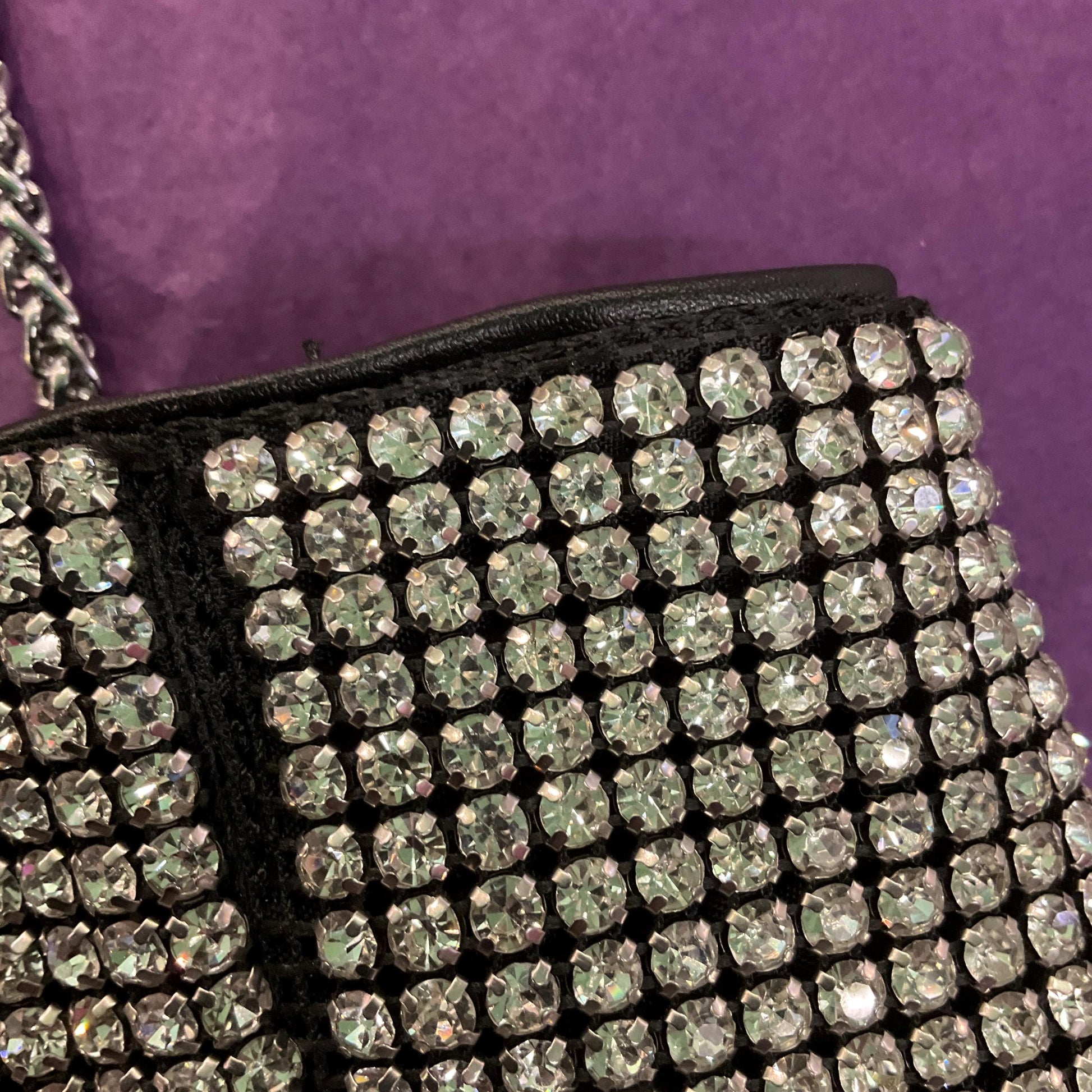 Vintage Sparkling Silver Crystal Large Evening Bag , Hand or Shoulder Straps