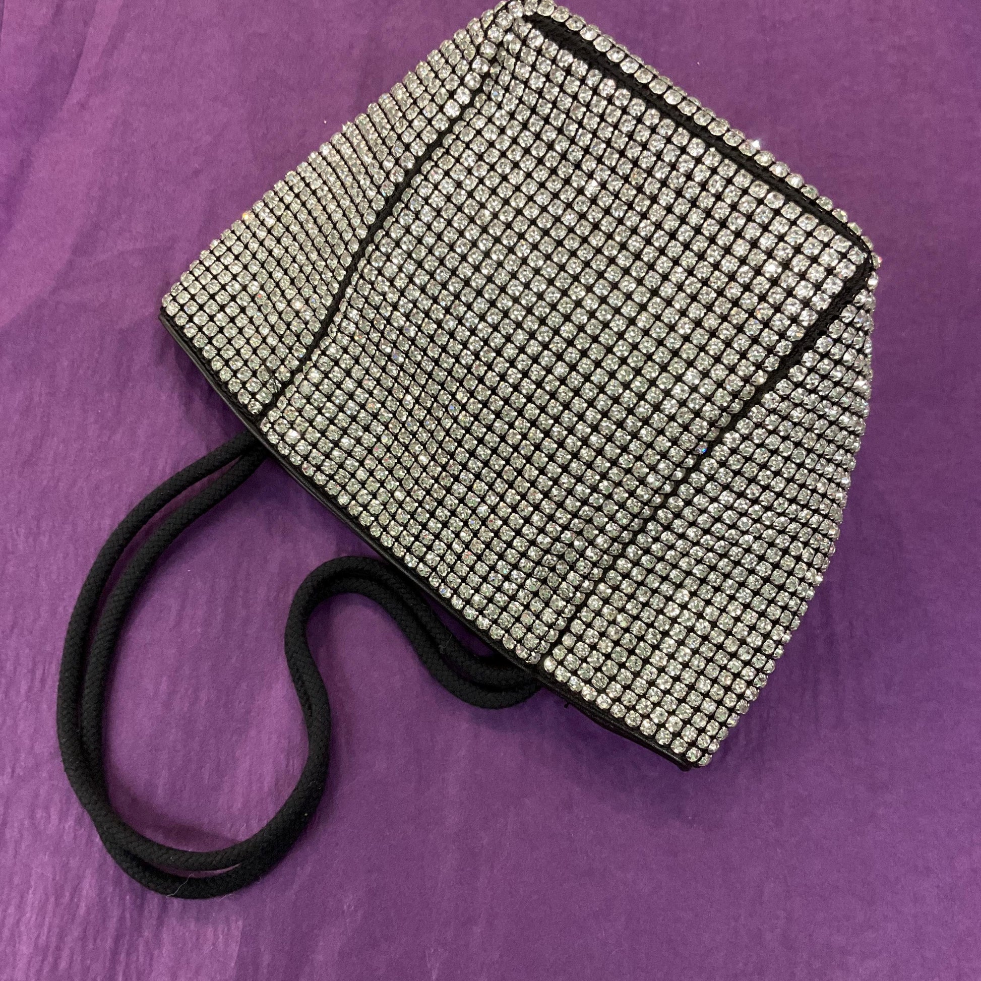 Vintage Sparkling Silver Crystal Large Evening Bag , Hand or Shoulder Straps