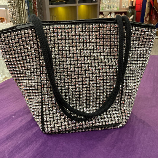 Vintage Sparkling Silver Crystal Large Evening Bag , Hand or Shoulder Straps