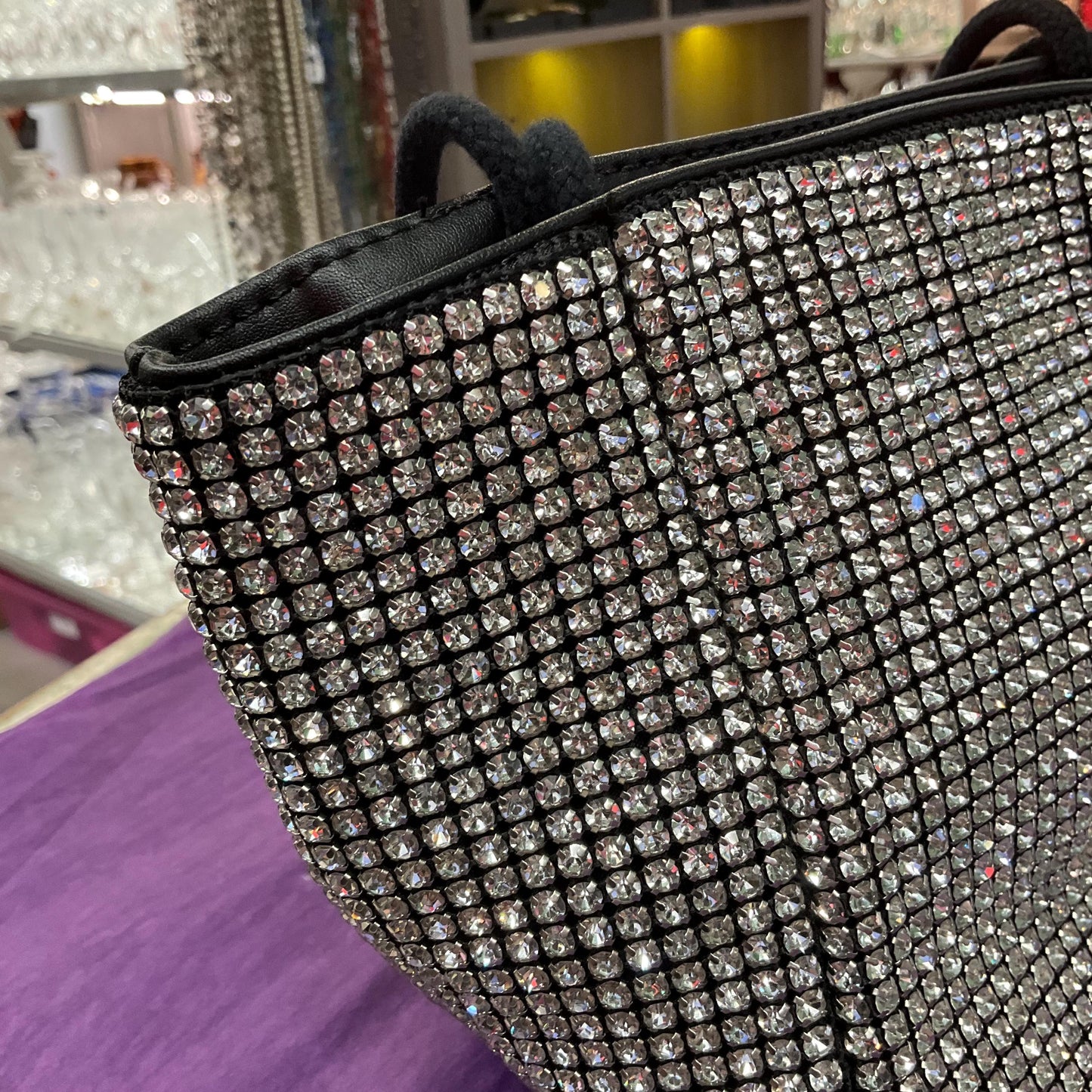 Vintage Sparkling Silver Crystal Large Evening Bag , Hand or Shoulder Straps