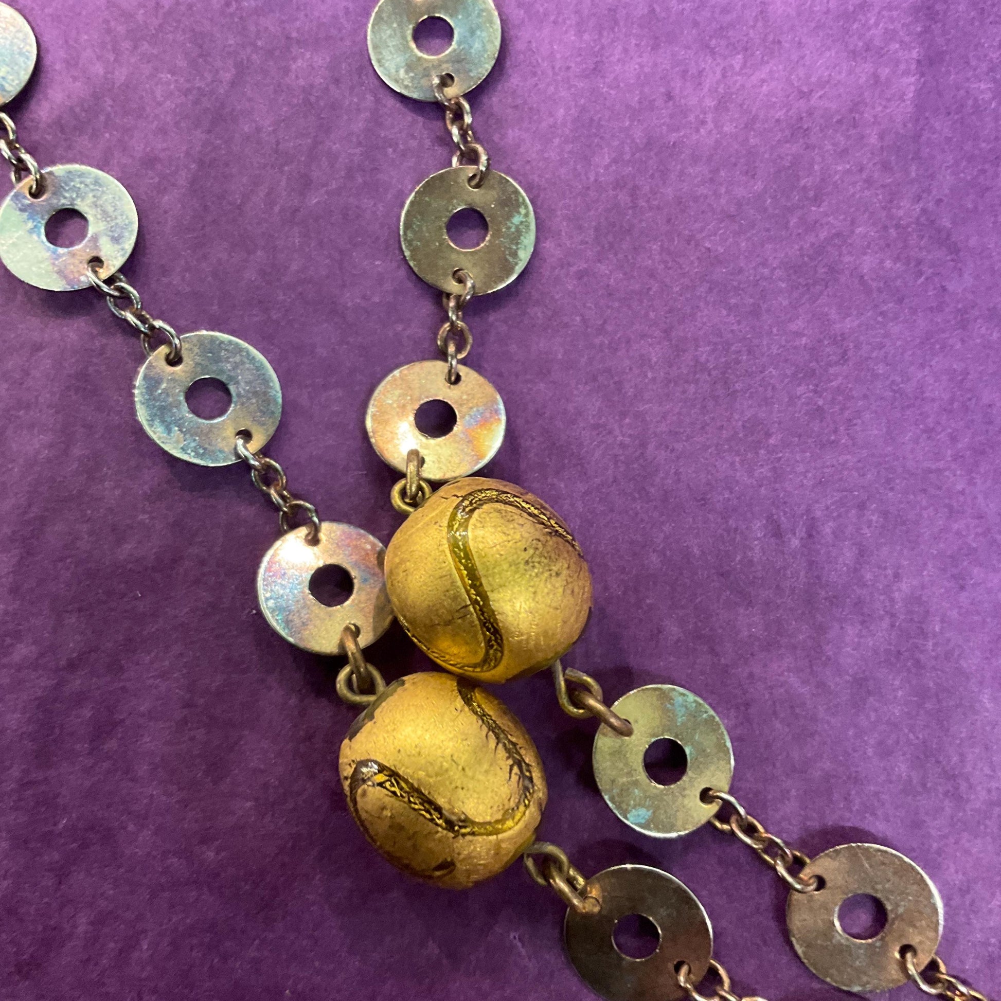Vintage Butler and Wilson Gold Foiled Glass Tassled Statement Pendant, Gold and Silver tone
