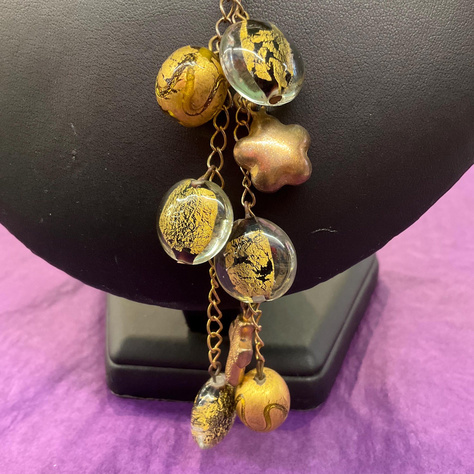 Vintage Butler and Wilson Gold Foiled Glass Tassled Statement Pendant, Gold and Silver tone