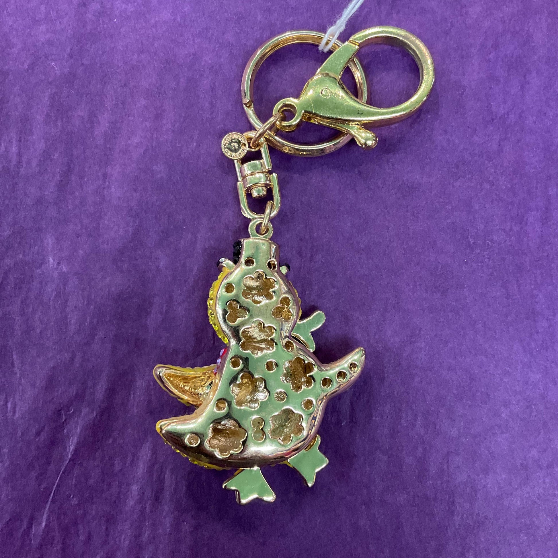 Vintage Butler and Wilson Crystal Dapper Duckling Handbafg charm/ Keyring, Gold tone with multicoloured rhinestones