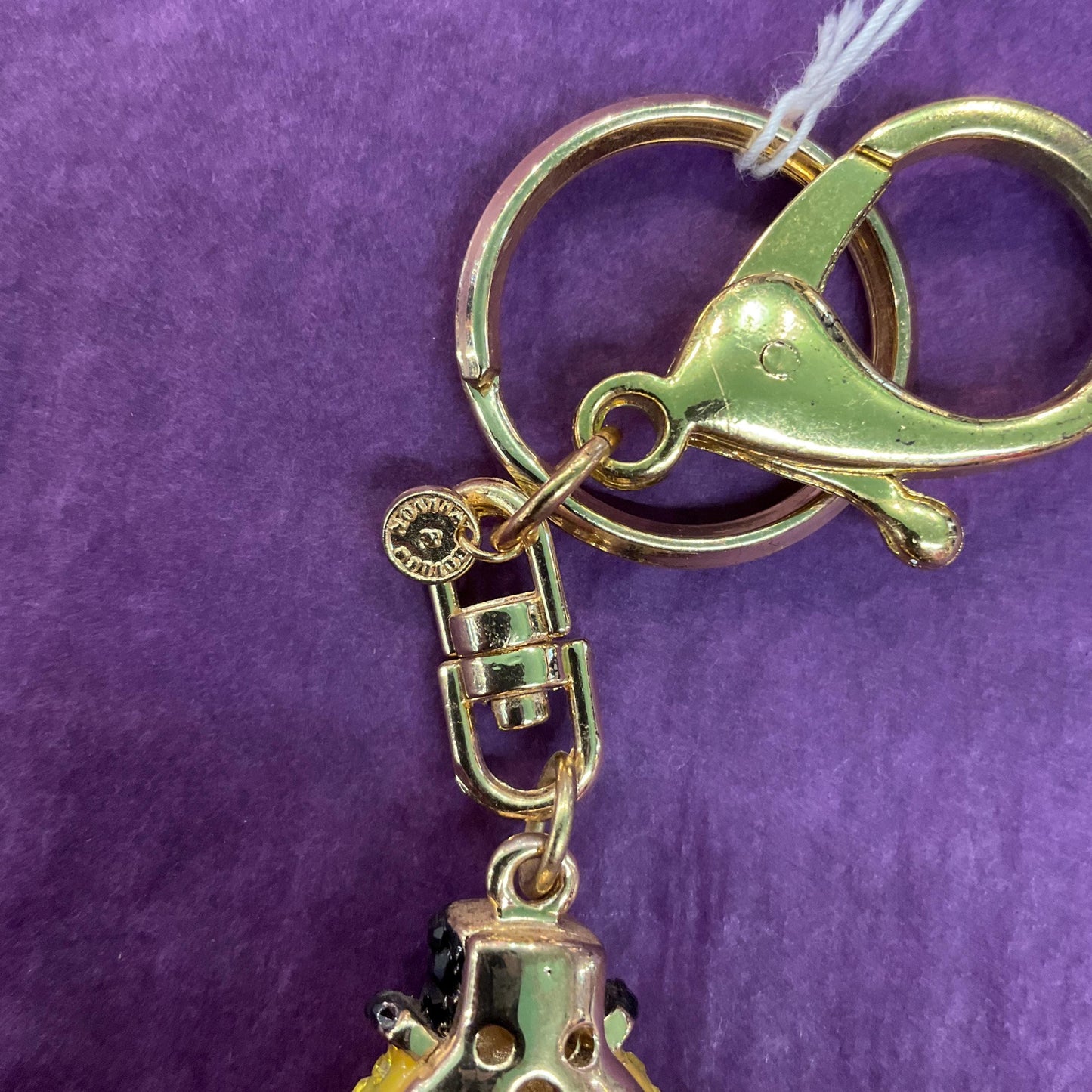 Vintage Butler and Wilson Crystal Dapper Duckling Handbafg charm/ Keyring, Gold tone with multicoloured rhinestones