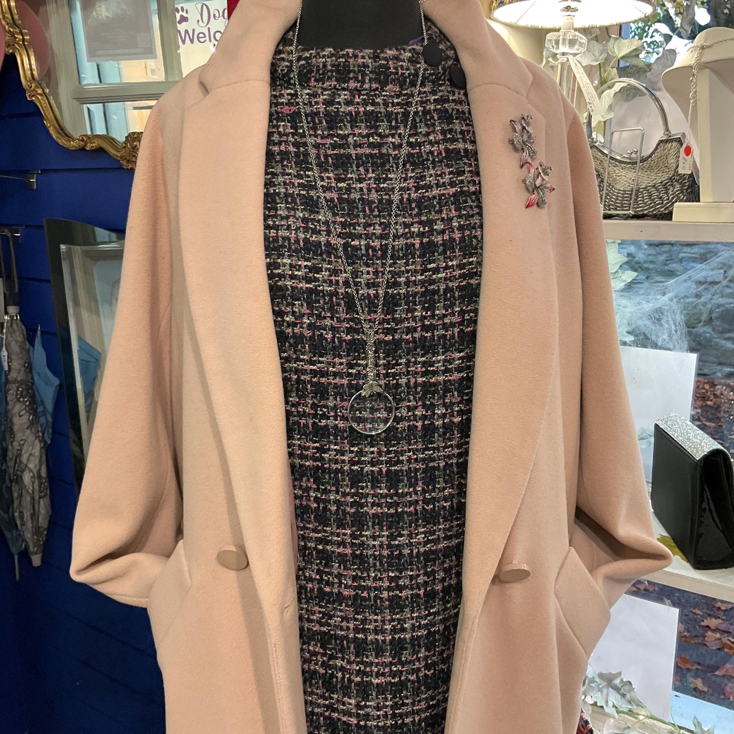 Vintage Butterfly Magnifying Glass Pendant, Silver tone onto Silver Plated long chain