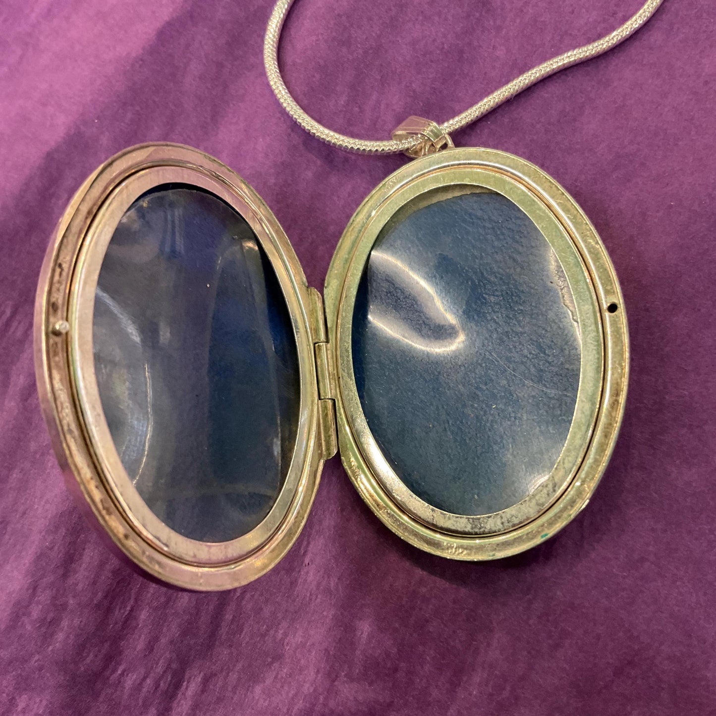 Vintage Sterling Silver Large Oval Locket, Birmingham Hallmark, Foliate Engraving onto 925 Silver Snake Chain