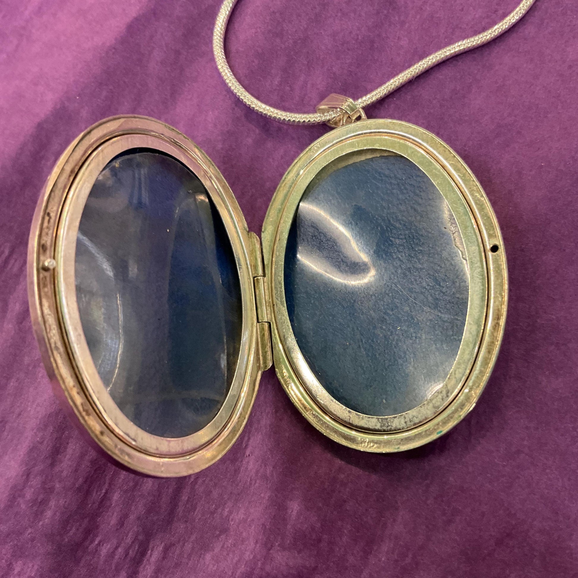 Vintage Sterling Silver Large Oval Locket, Birmingham Hallmark, Foliate Engraving onto 925 Silver Snake Chain