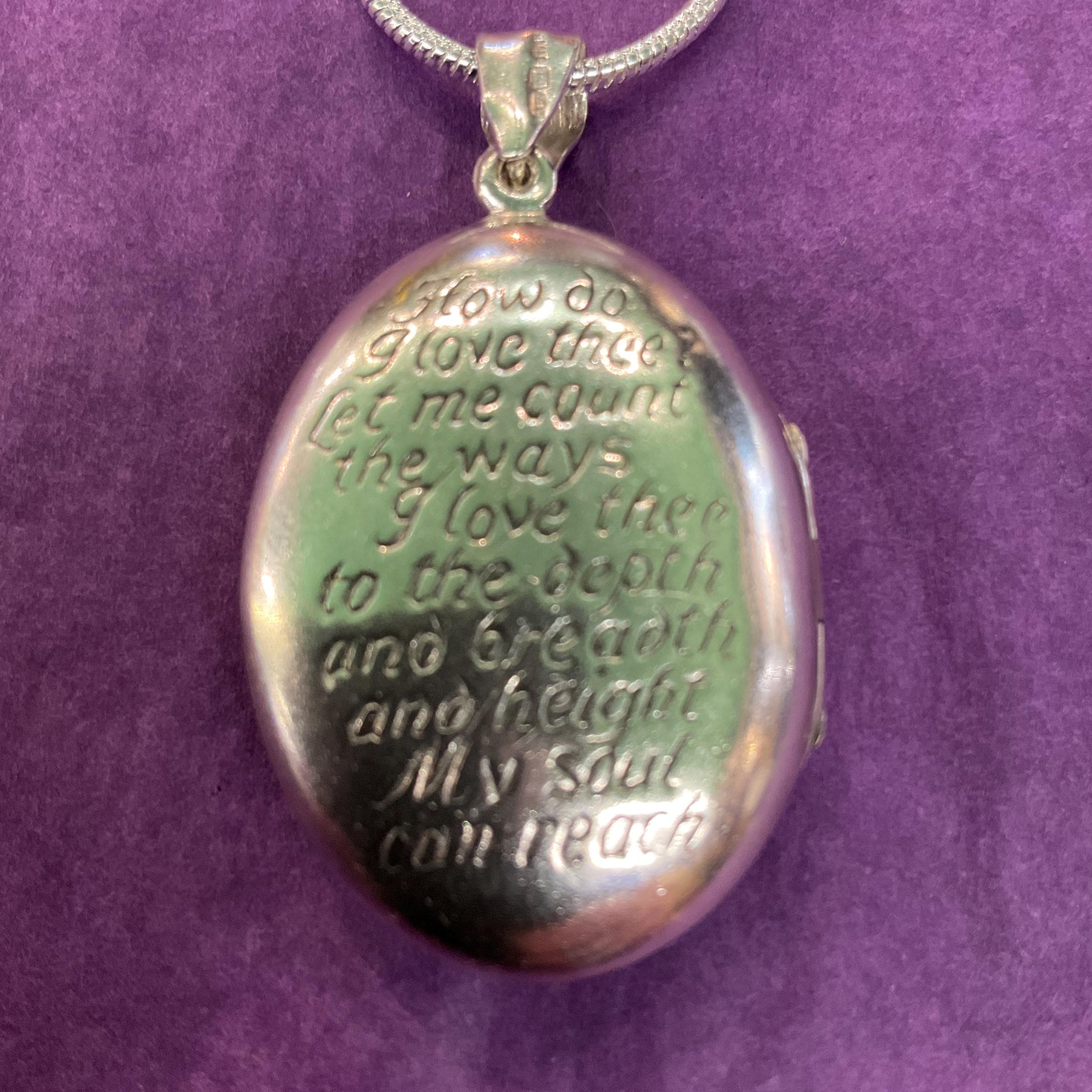 Vintage Silver Lovebirds Locket with ‘How do I Love thee…’ Engraved Poem, silver snake Chain , Wedding gift