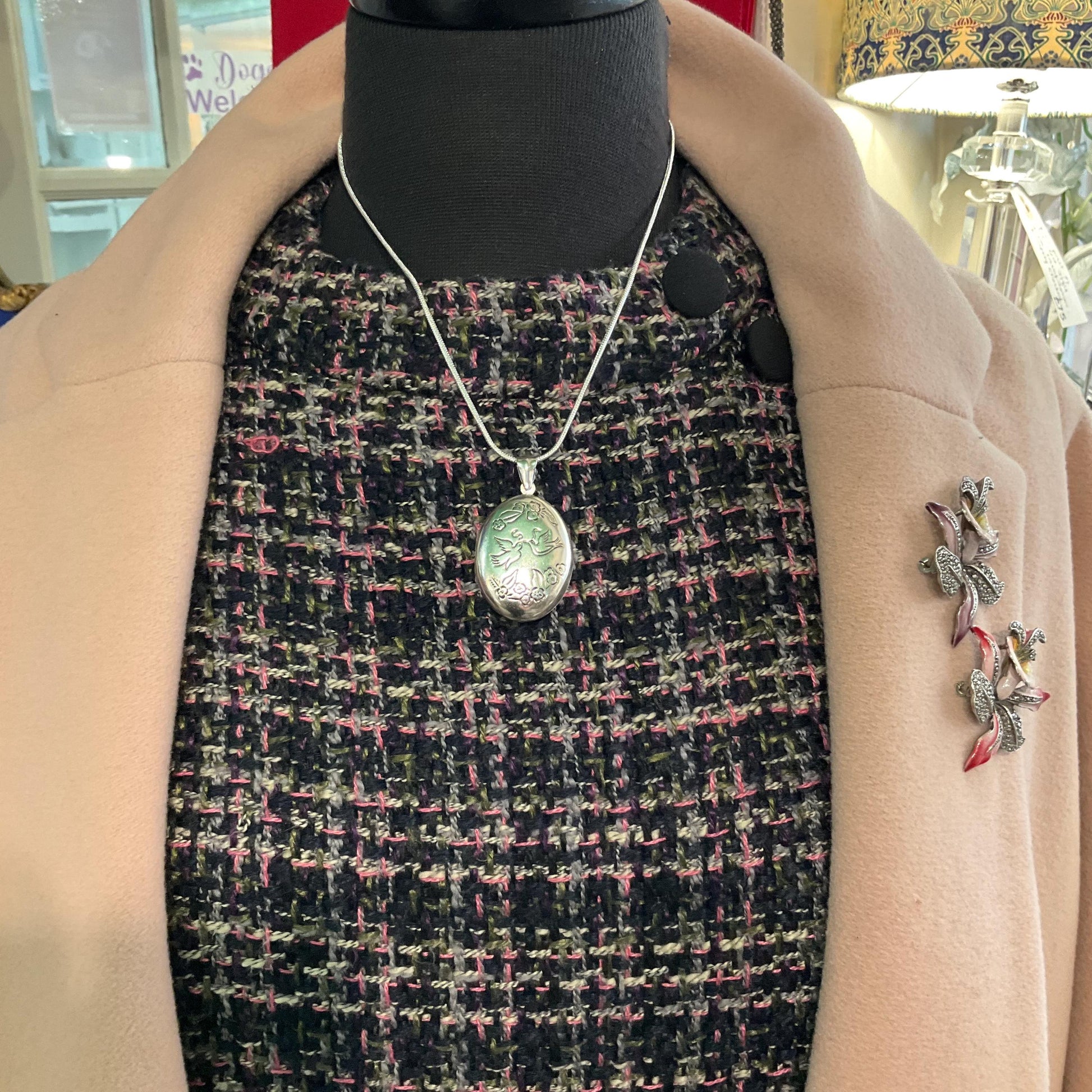 Vintage Silver Lovebirds Locket with ‘How do I Love thee…’ Engraved Poem, silver snake Chain , Wedding gift