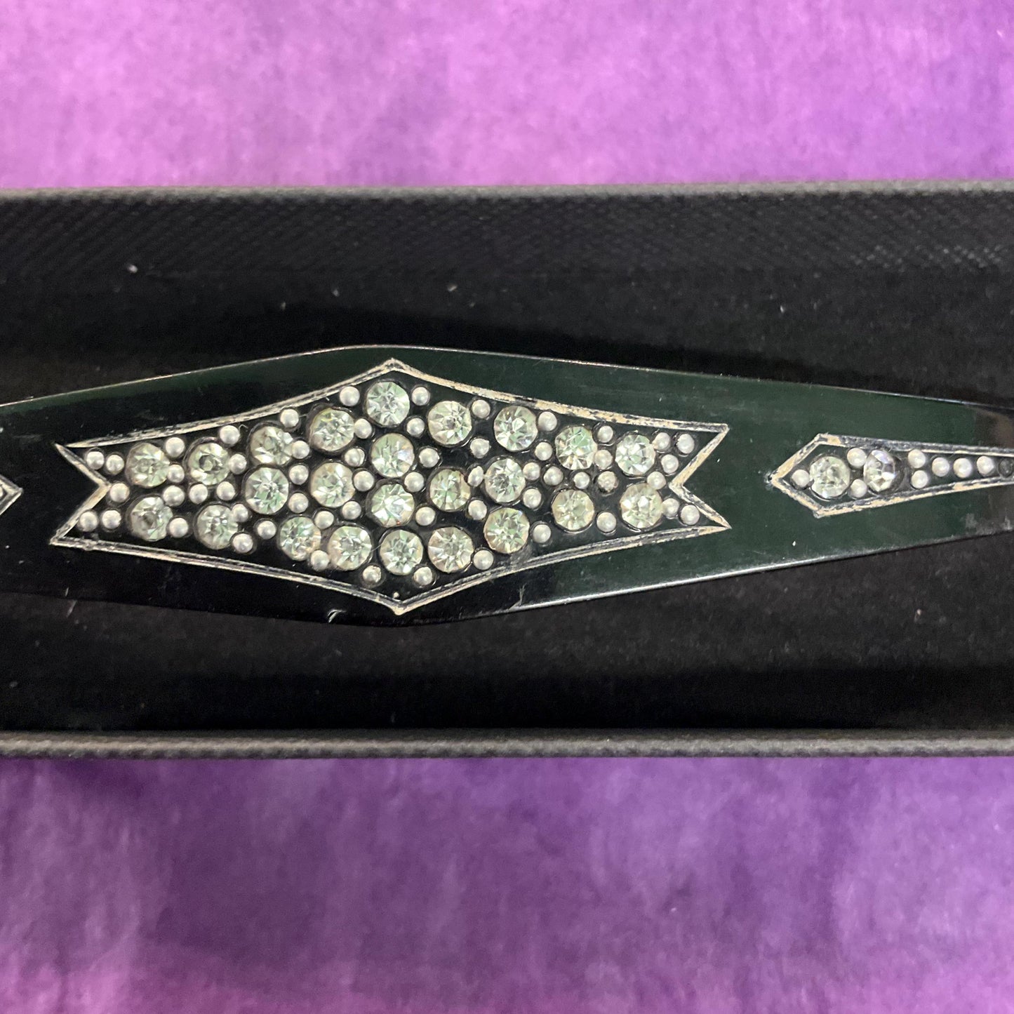 Antique Edwardian/ Art Deco Black Bakelite and Silver Crystal Large Brooch, pre 1910