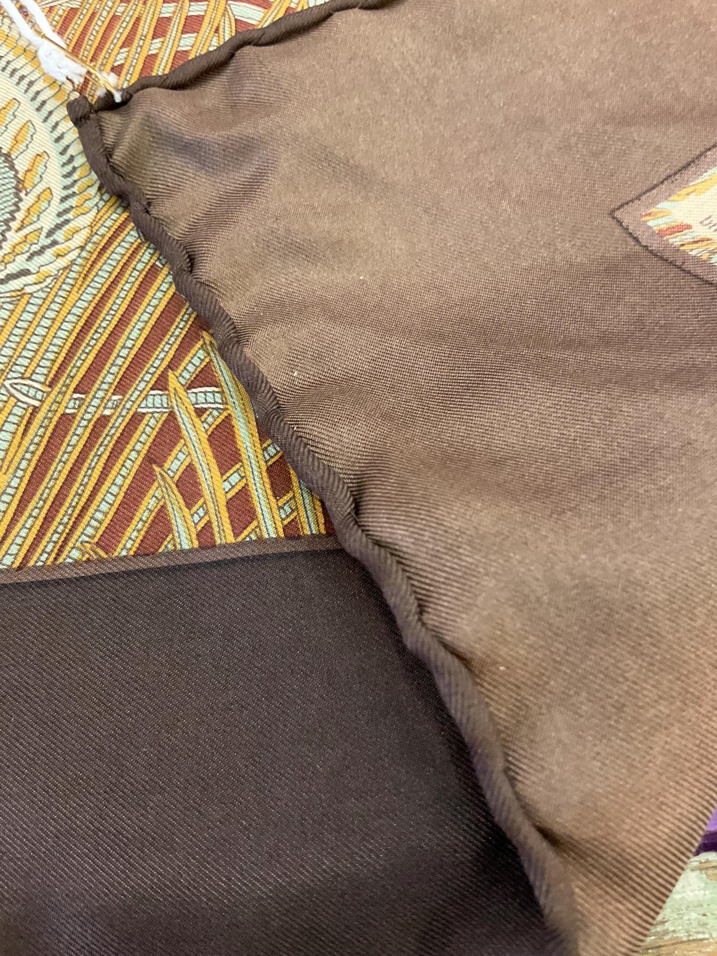 Vintage Liberty of London ‘Hera’ Peacock Feather Print Large Pure Silk Scarf, Shades of brown and gold