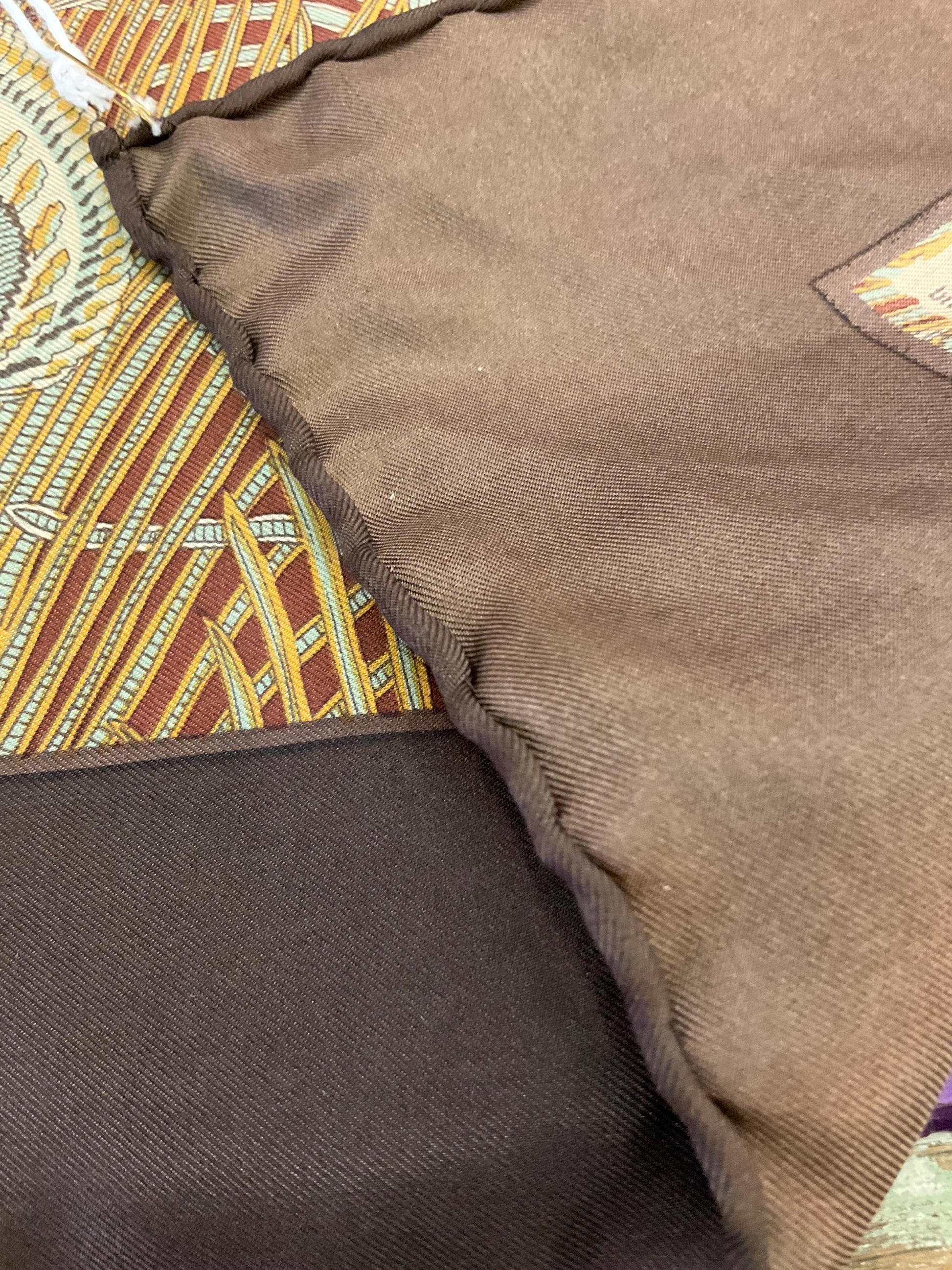 Vintage Liberty of London ‘Hera’ Peacock Feather Print Large Pure Silk Scarf, Shades of brown and gold