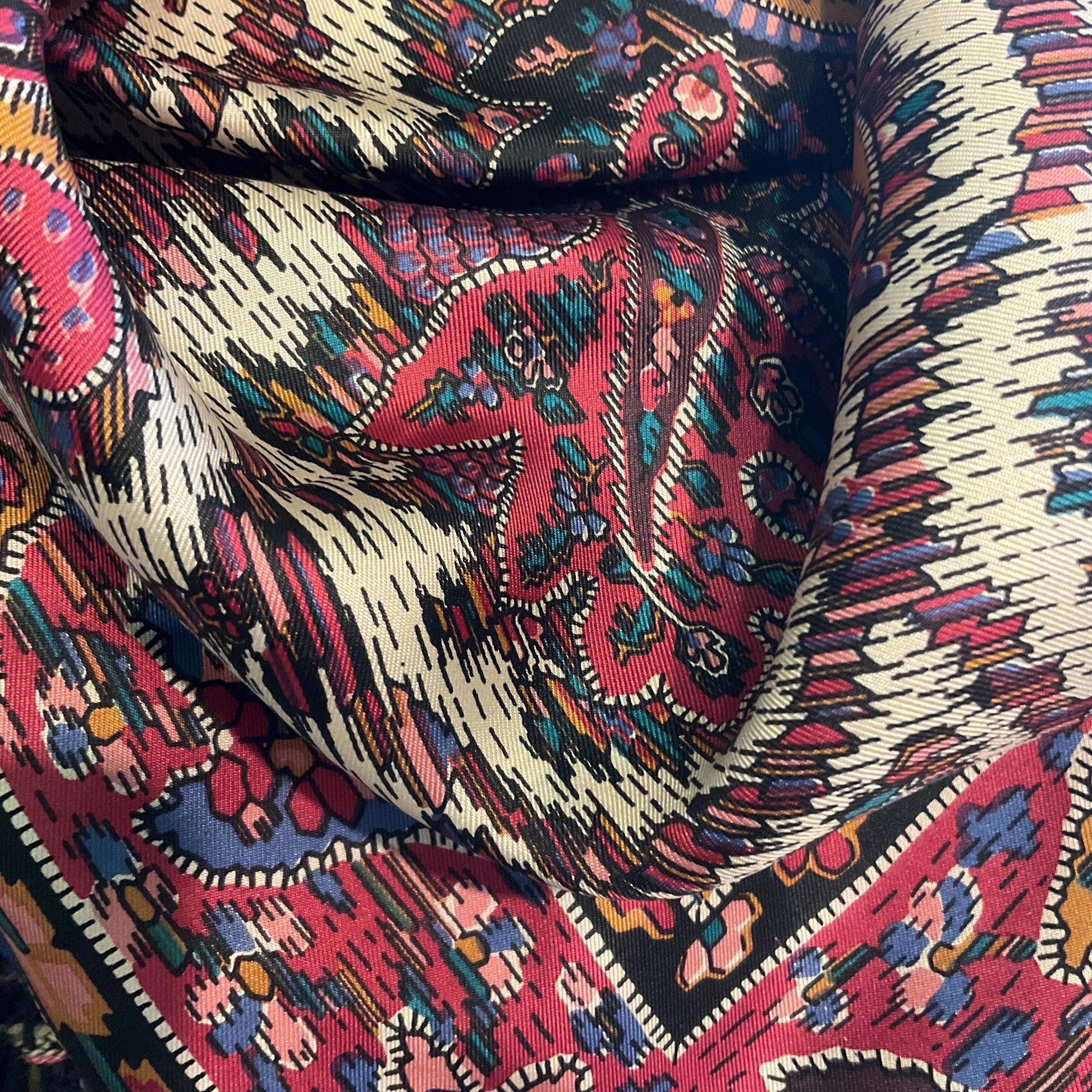 Vintage Liberty of London Pure Silk Scarf, Moorish Abstract Floral Print, hand rolled hem