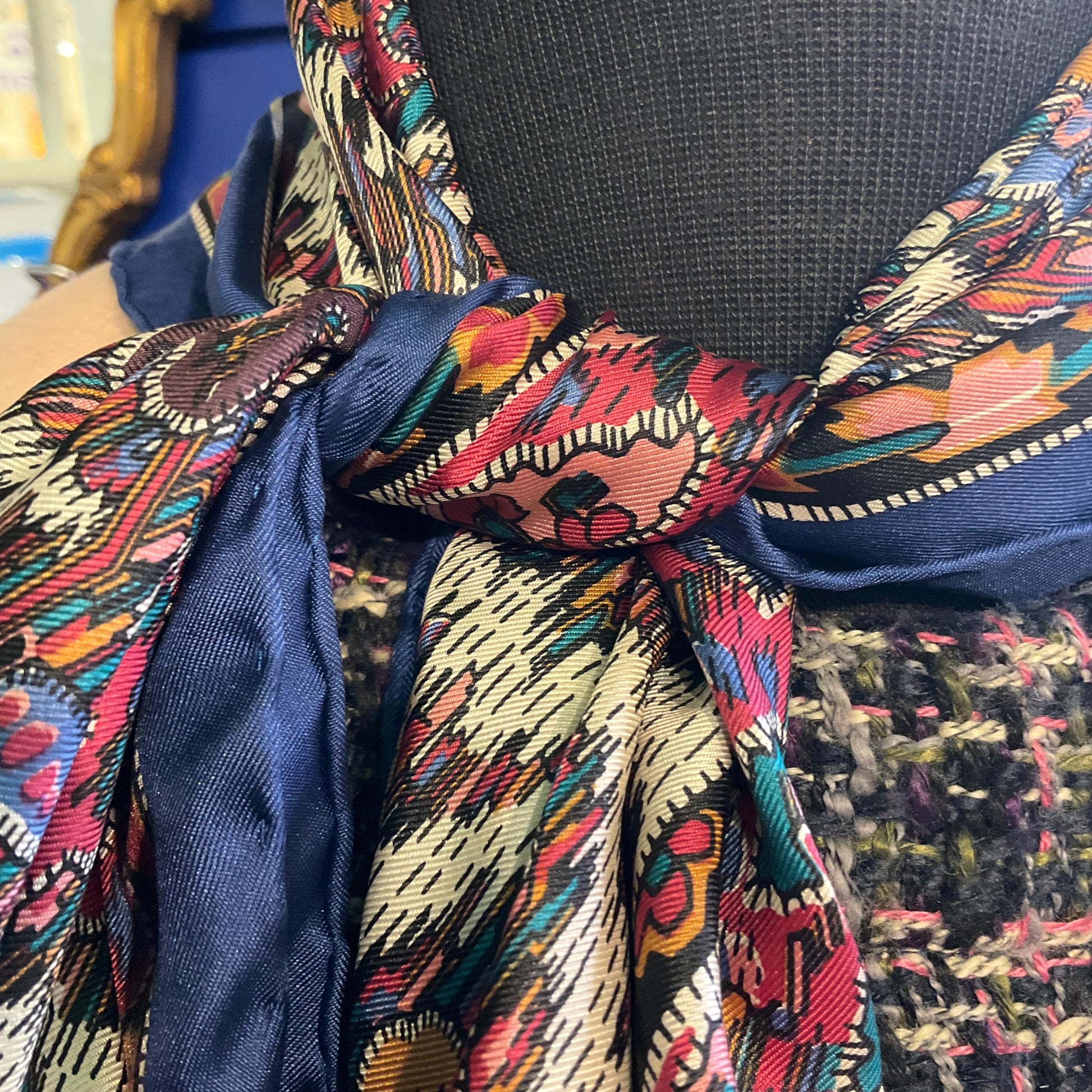 Vintage Liberty of London Pure Silk Scarf, Moorish Abstract Floral Print, hand rolled hem